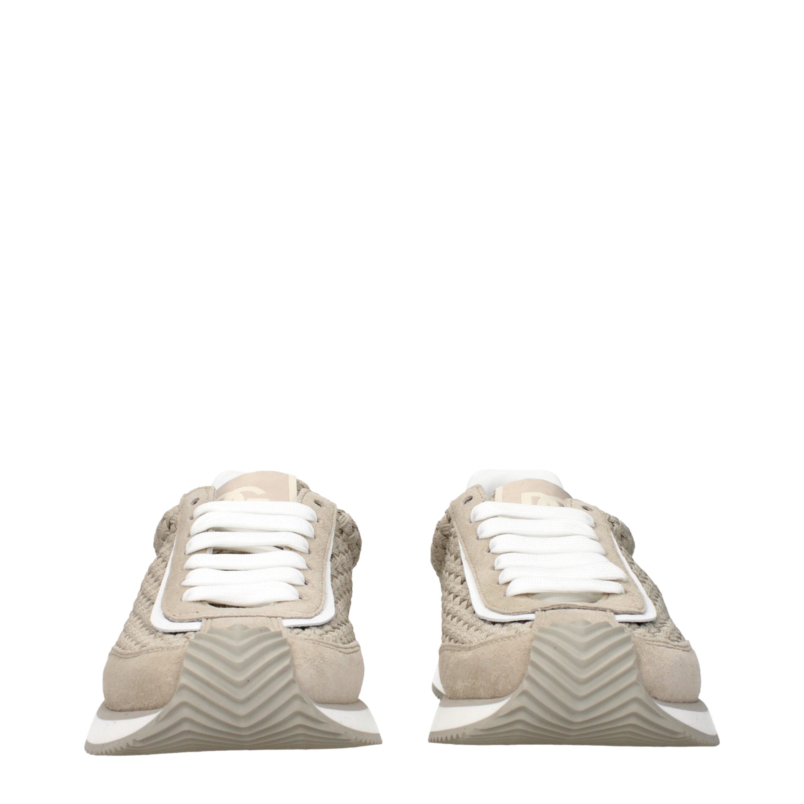 Baskets basses en tissu beige de Dolce & Gabbana, chaussures de sport élégantes pour homme ou femme