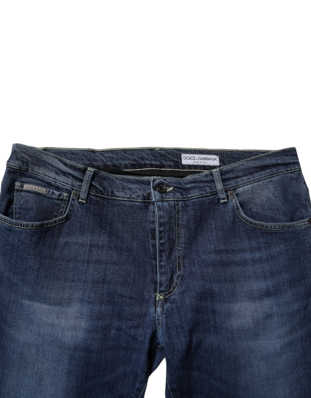 Jeans skinny en denim stretch bleu lavé de Dolce & Gabbana, en coton, ajustés et modernes, visibles sur l'image.