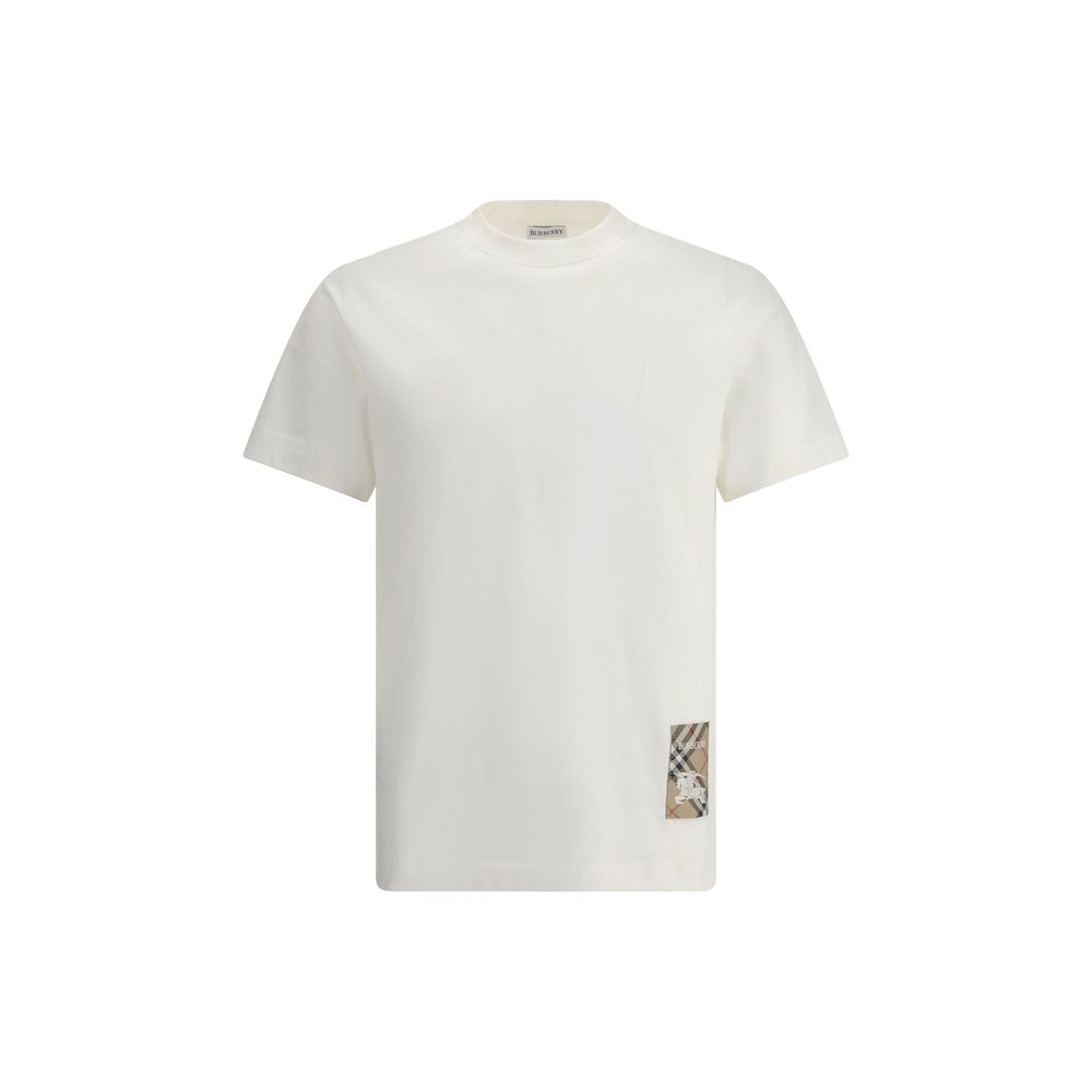 T-shirt blanc en coton de la marque Burberry, coupe classique, logo discret visible sur le devant.