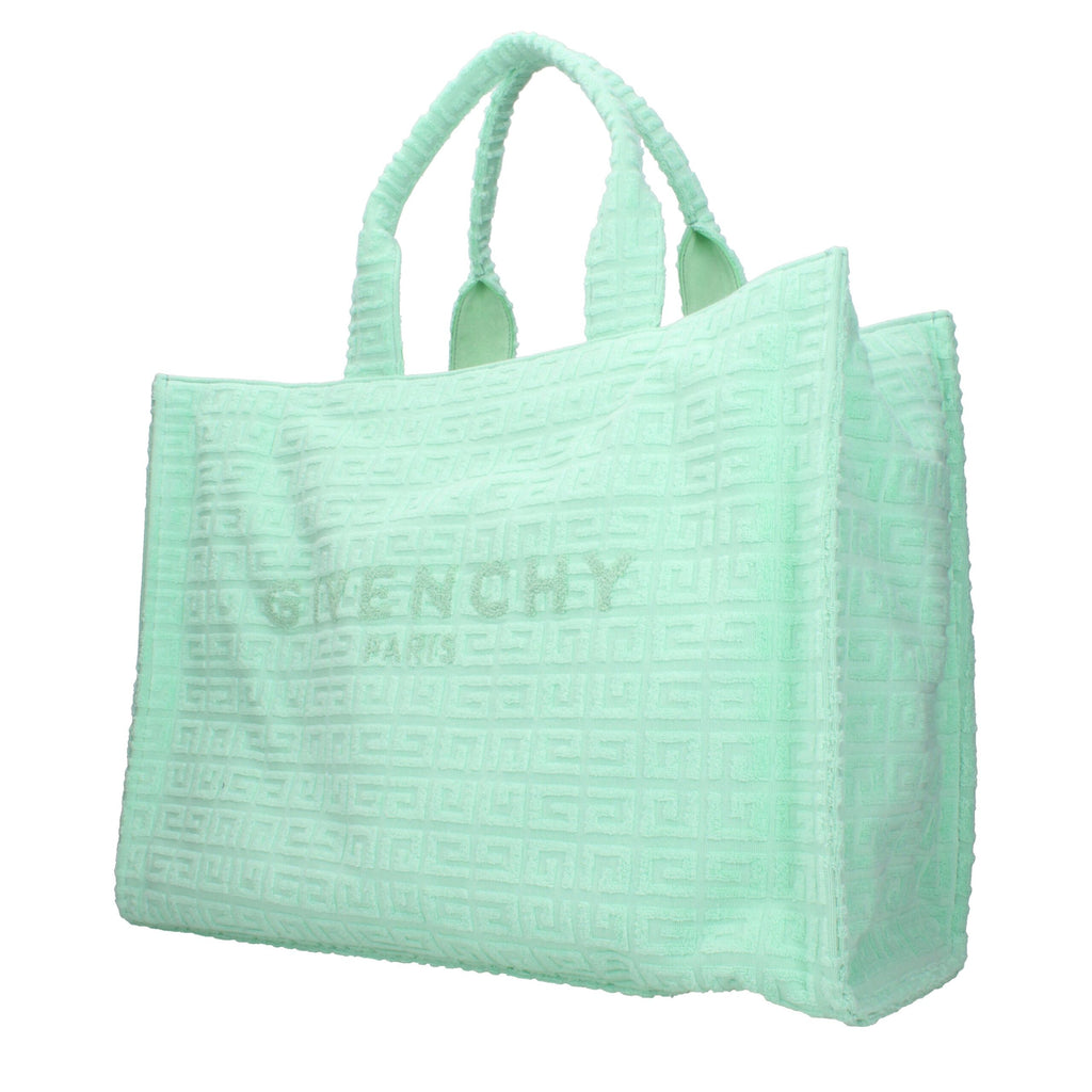 Sac à main Givenchy en tissu vert, élégance et style, avec poignées et détails sophistiqués, visible en gros plan.