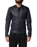 Veste bomber en nylon bleu pour homme de Dolce & Gabbana avec fermeture éclair complète, style moderne et élégance masculine.