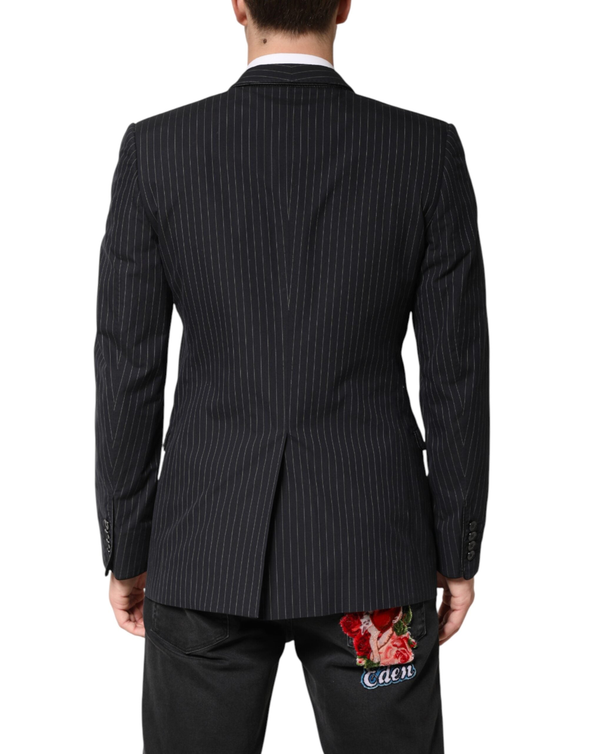 Veste blazer Dolce & Gabbana à rayures noires avec un bouton, élégant et ajusté, en tissu de costume noir.
