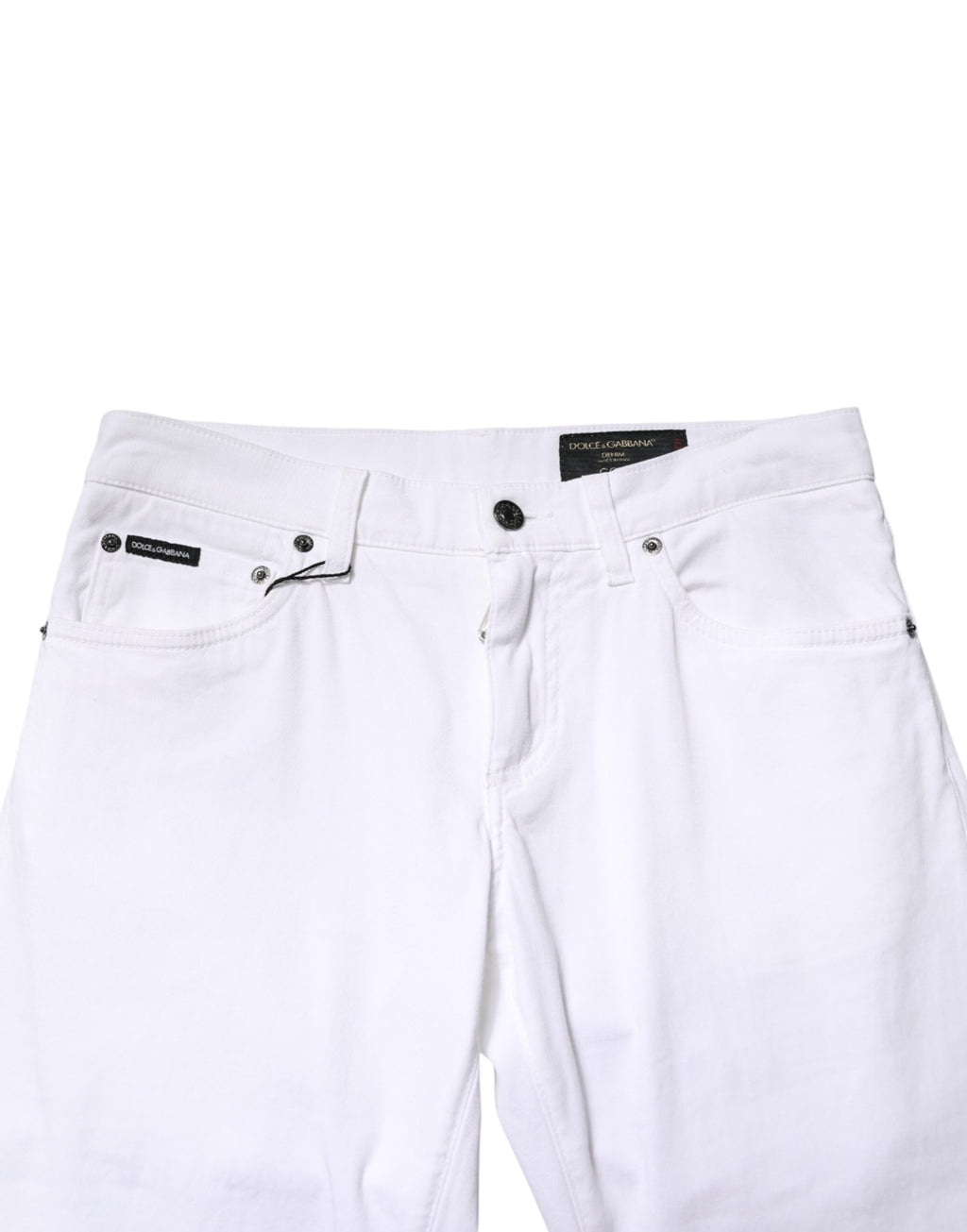 Jeans skinny en coton stretch blanc Dolce & Gabbana pour homme, coupe ajustée et détails modernes visible sur l'image.