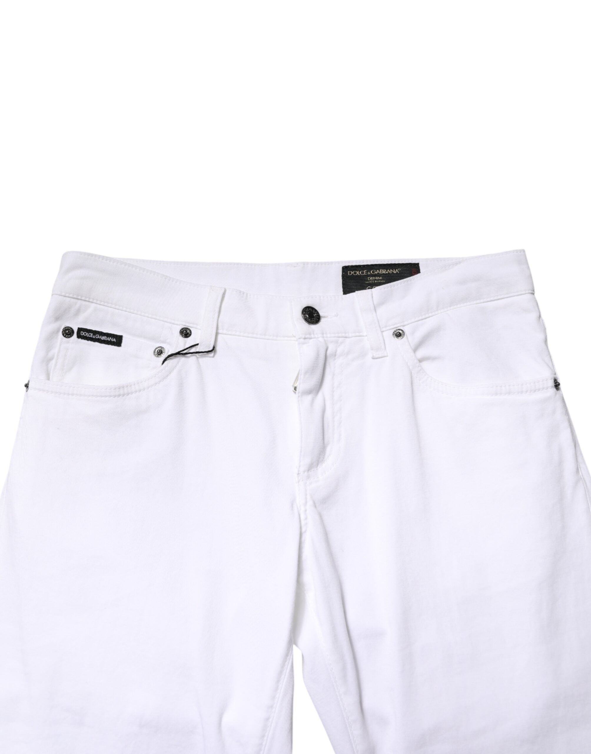 Jeans skinny en coton stretch blanc Dolce & Gabbana pour homme, coupe ajustée et détails modernes visible sur l'image.