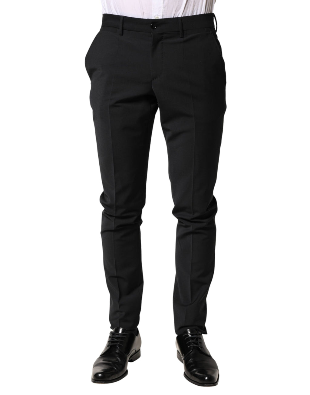 Pantalon de costume noir en laine Dolce & Gabbana pour homme, pantalon formel élégant avec coupe classique.