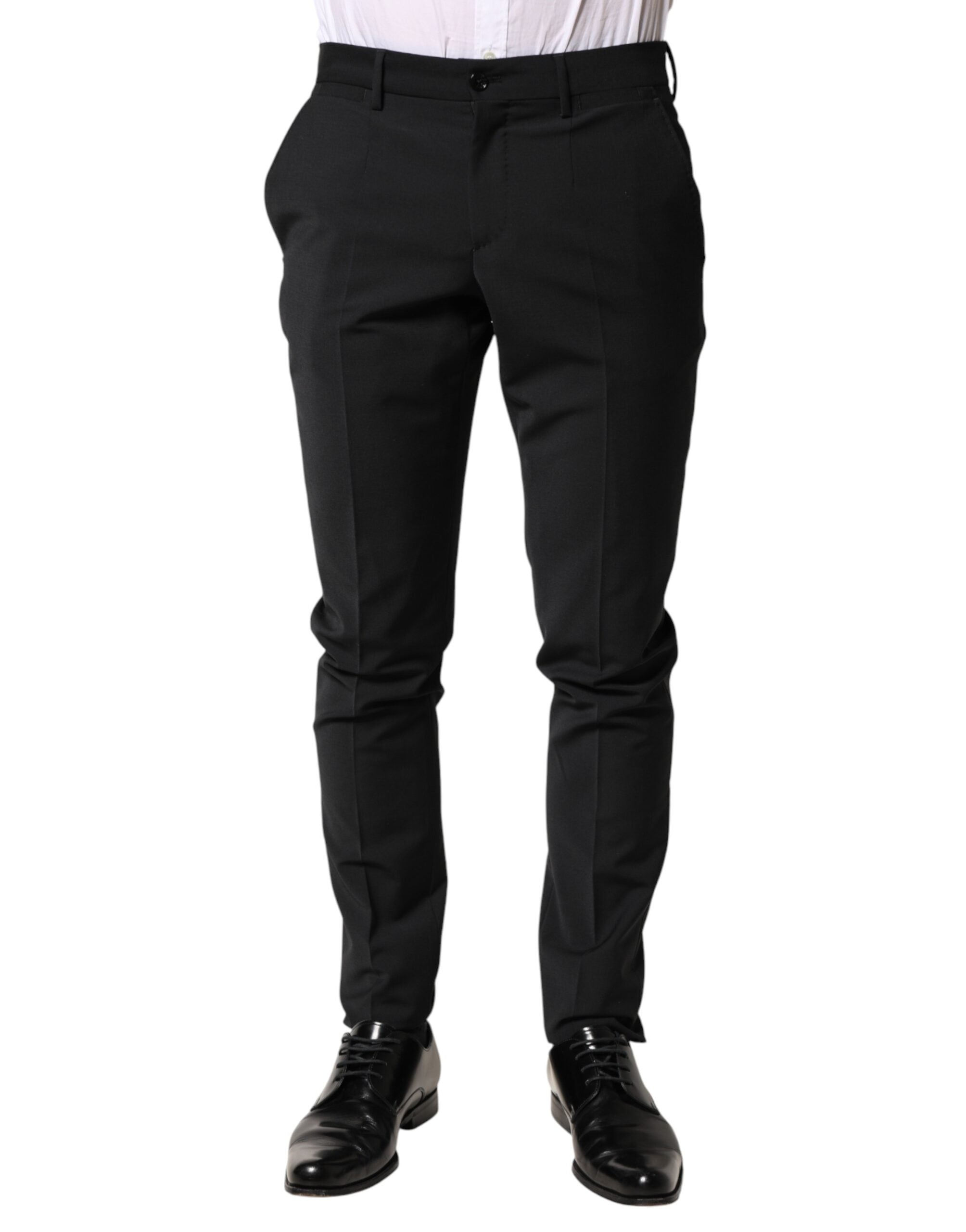 Pantalon de costume noir en laine Dolce & Gabbana pour homme, pantalon formel élégant avec coupe classique.