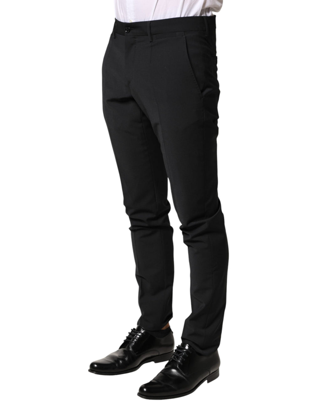 Pantalon formel en laine noire de Dolce & Gabbana pour homme, style élégant avec coupe classique.