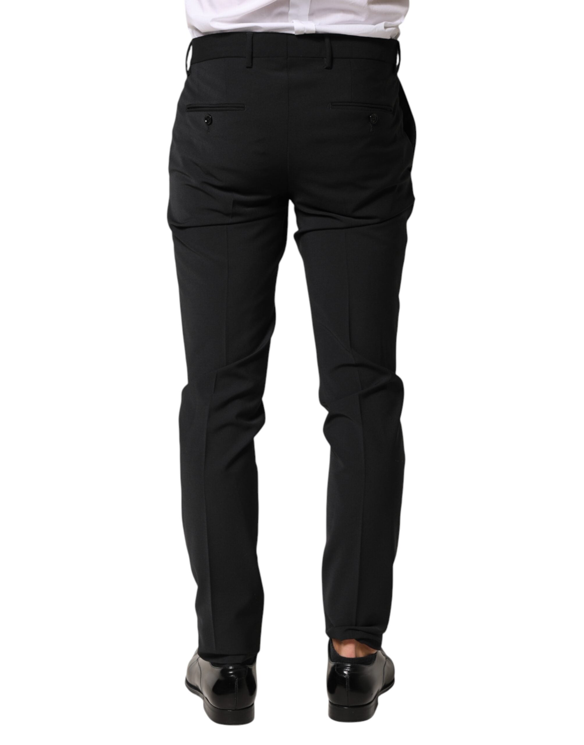 Pantalon formel en laine noire Dolce & Gabbana pour homme, pantalon élégant avec coupe classique et détails sophistiqués.