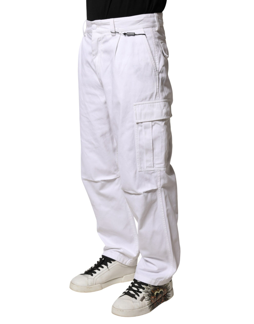 Pantalon cargo en denim blanc pour homme de Dolce & Gabbana, vêtement en coton avec poches et coupe classique.