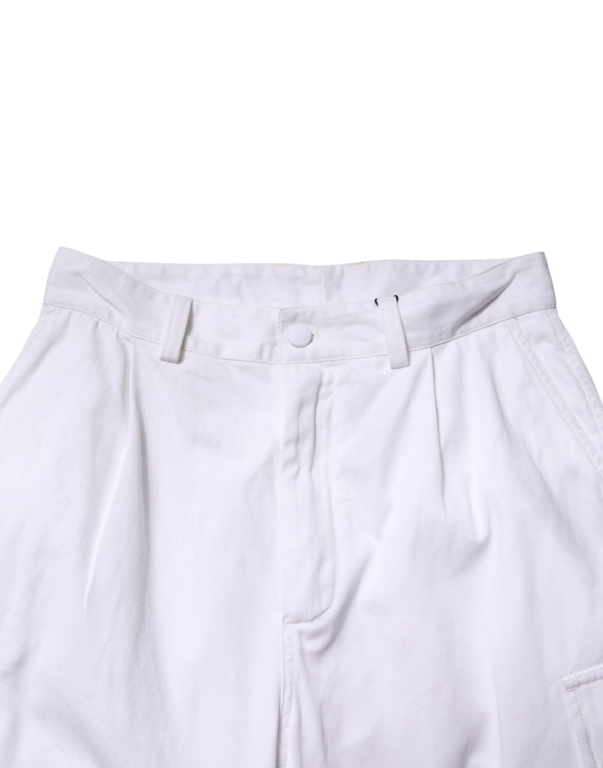 Pantalon cargo homme en coton blanc de Dolce & Gabbana, denim, avec poches et coupe décontractée visible sur l'image.