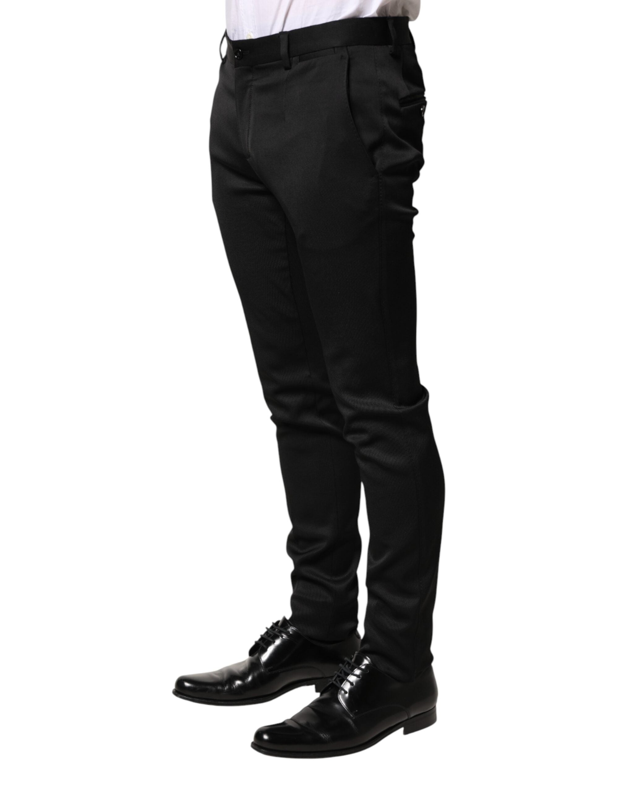 Pantalon formel homme Dolce & Gabbana en viscose noire, pantalon élégant pour occasions spéciales.