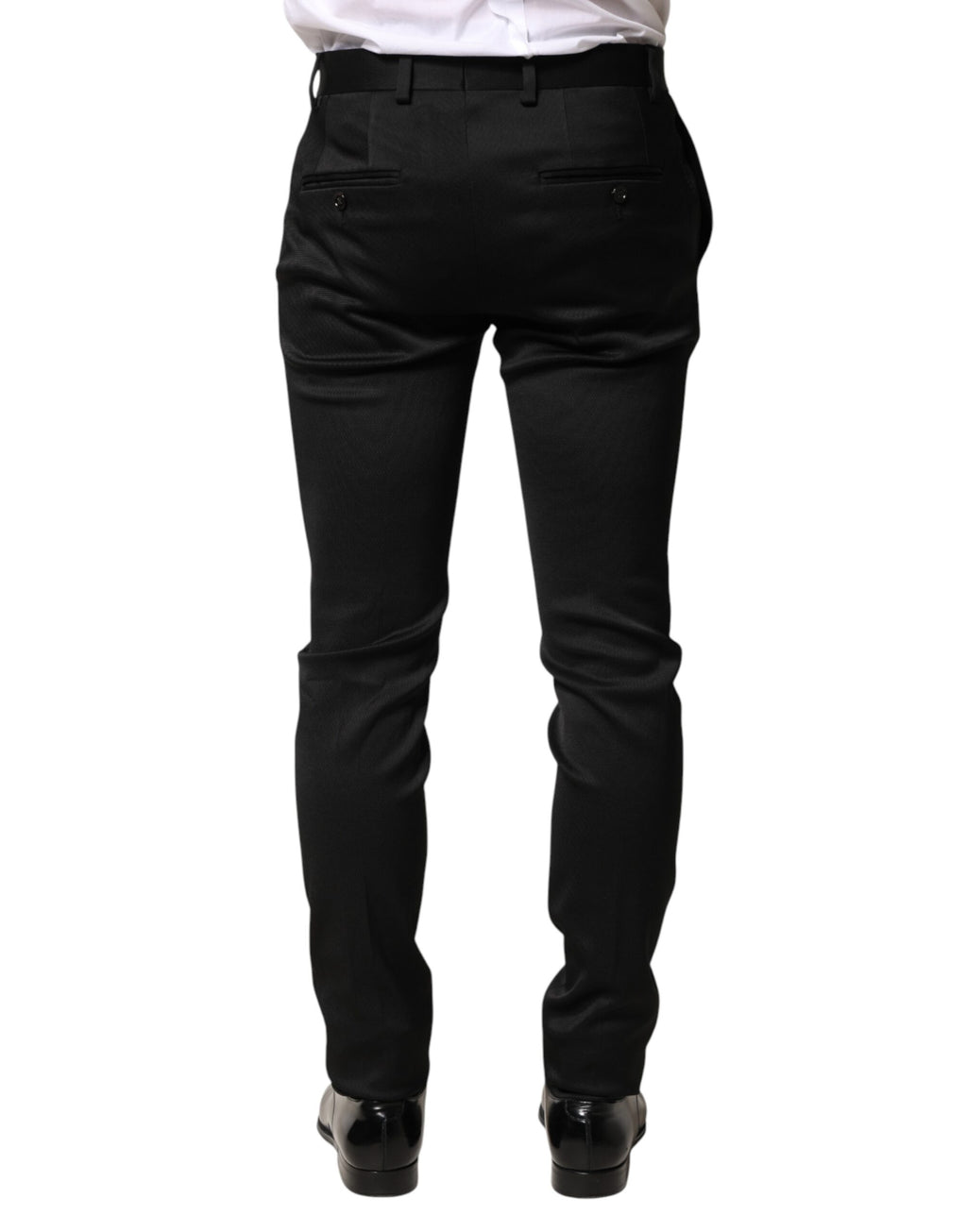 Pantalon formel homme Dolce & Gabbana en viscose noire, pantalon élégant pour occasions spéciales, sans logo visible.