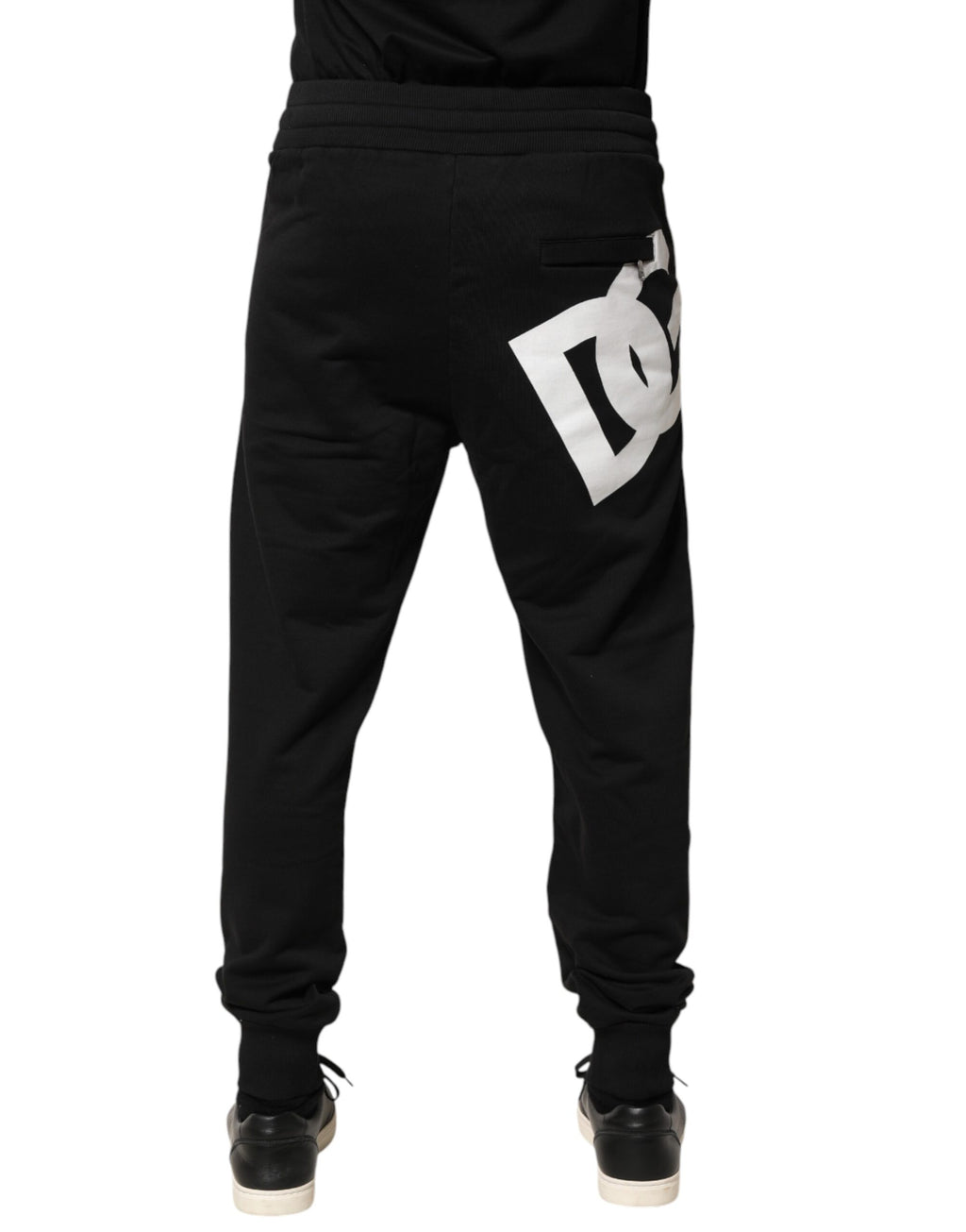 Pantalons joggers noirs en coton Dolce & Gabbana avec taille mi-hauteur, style décontracté et confortable.