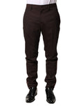 Pantalons pour homme Dolce & Gabbana en polyester marron, style élégant avec coupe droite, détail de la ceinture et poches.