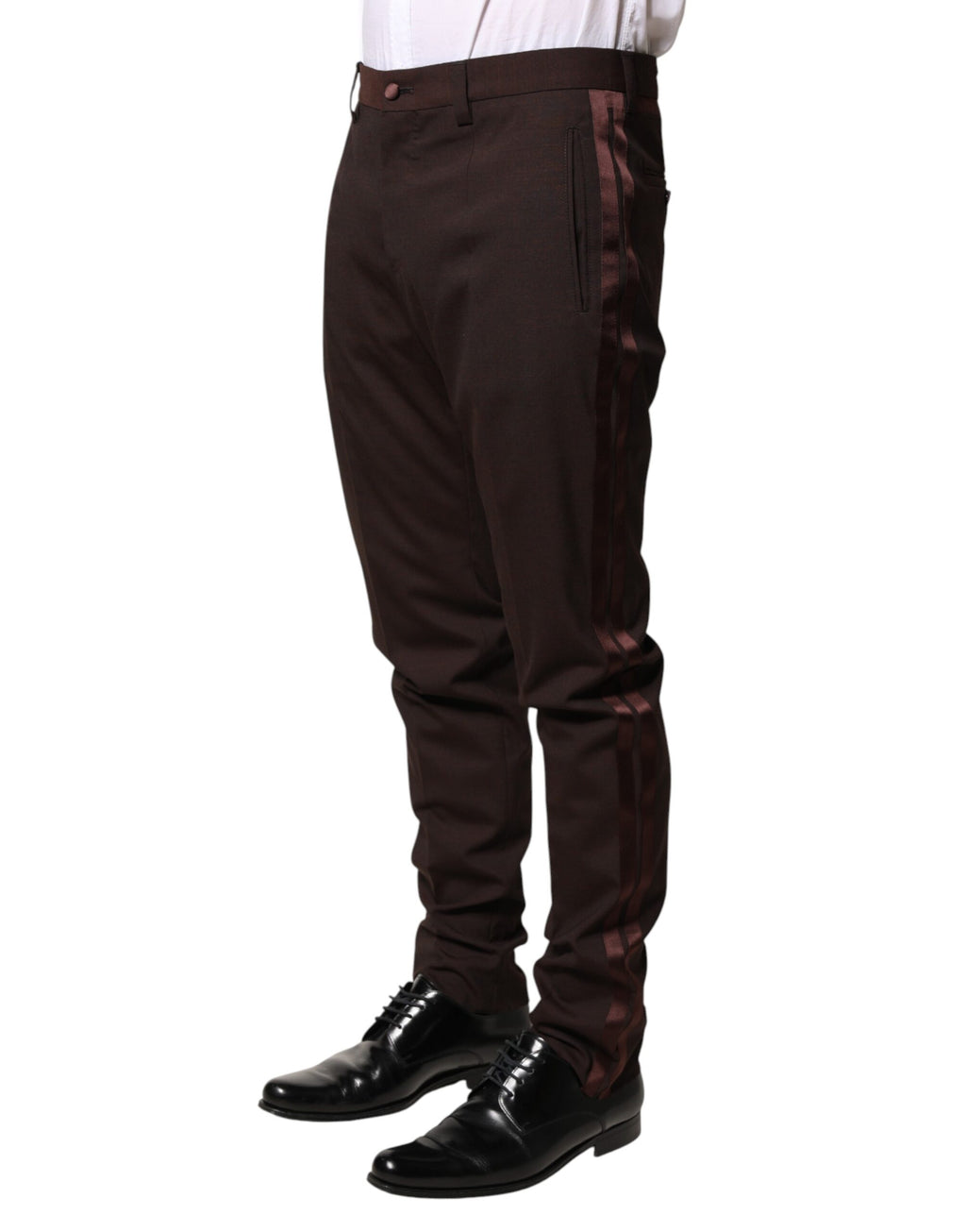 Pantalon homme Dolce & Gabbana en polyester brun, pantalon de costume élégant avec coupe moderne et finition soignée.