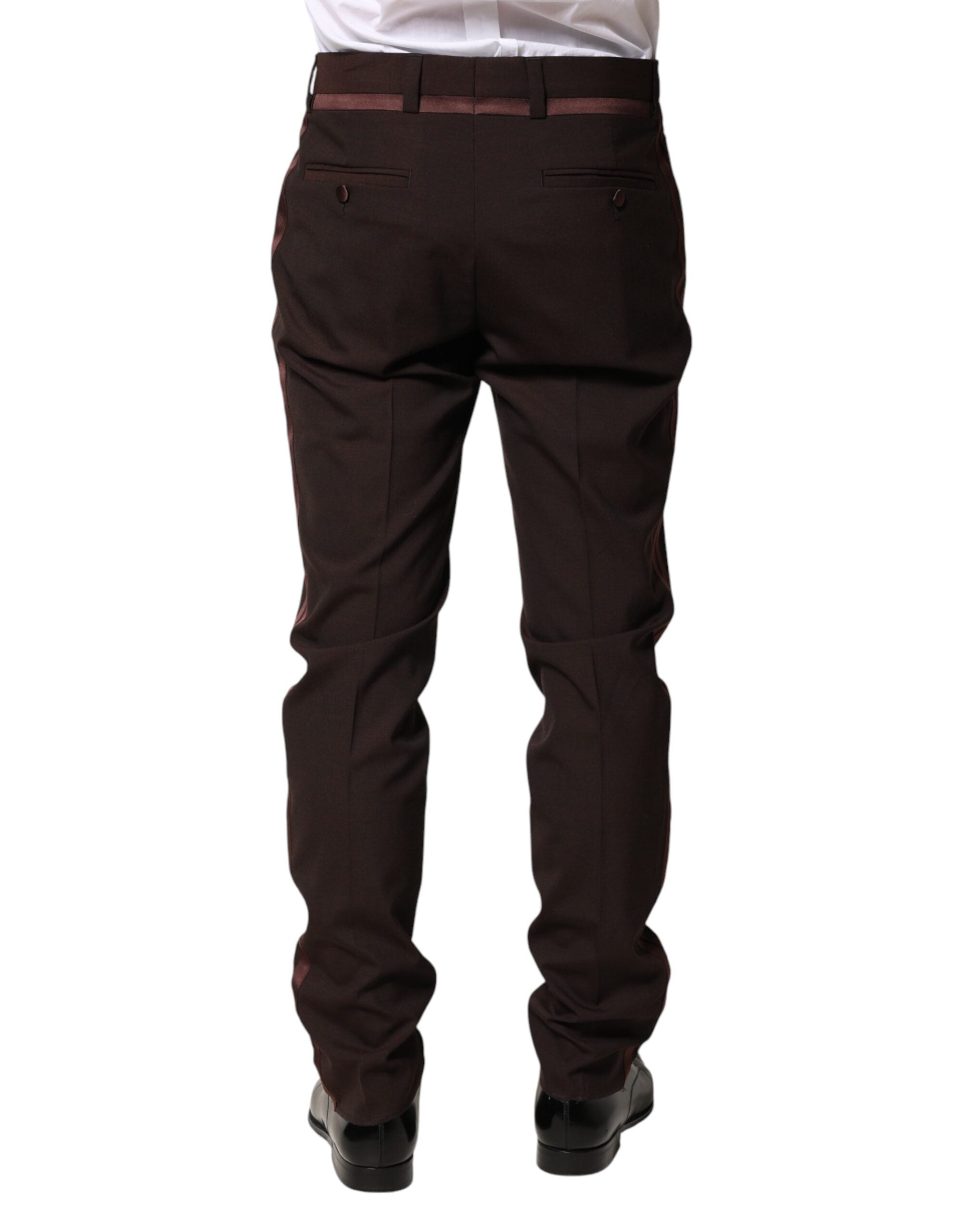 Pantalon homme Dolce & Gabbana en polyester marron, pantalon de costume élégant avec coupe classique et finition soignée.
