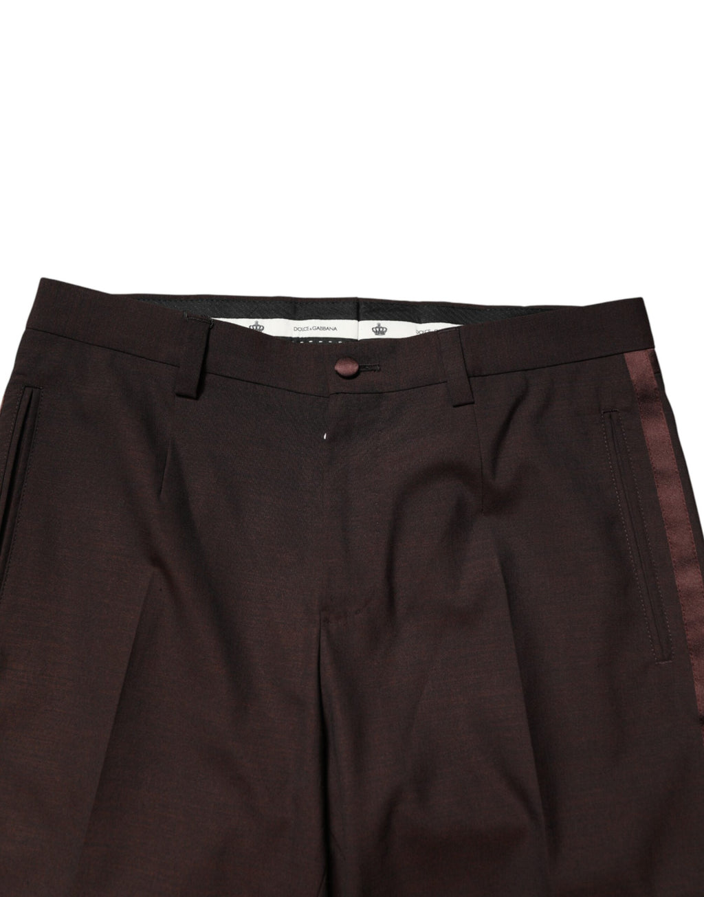 Pantalon de costume marron en polyester pour hommes Dolce & Gabbana, pantalon élégant avec coupe classique.
