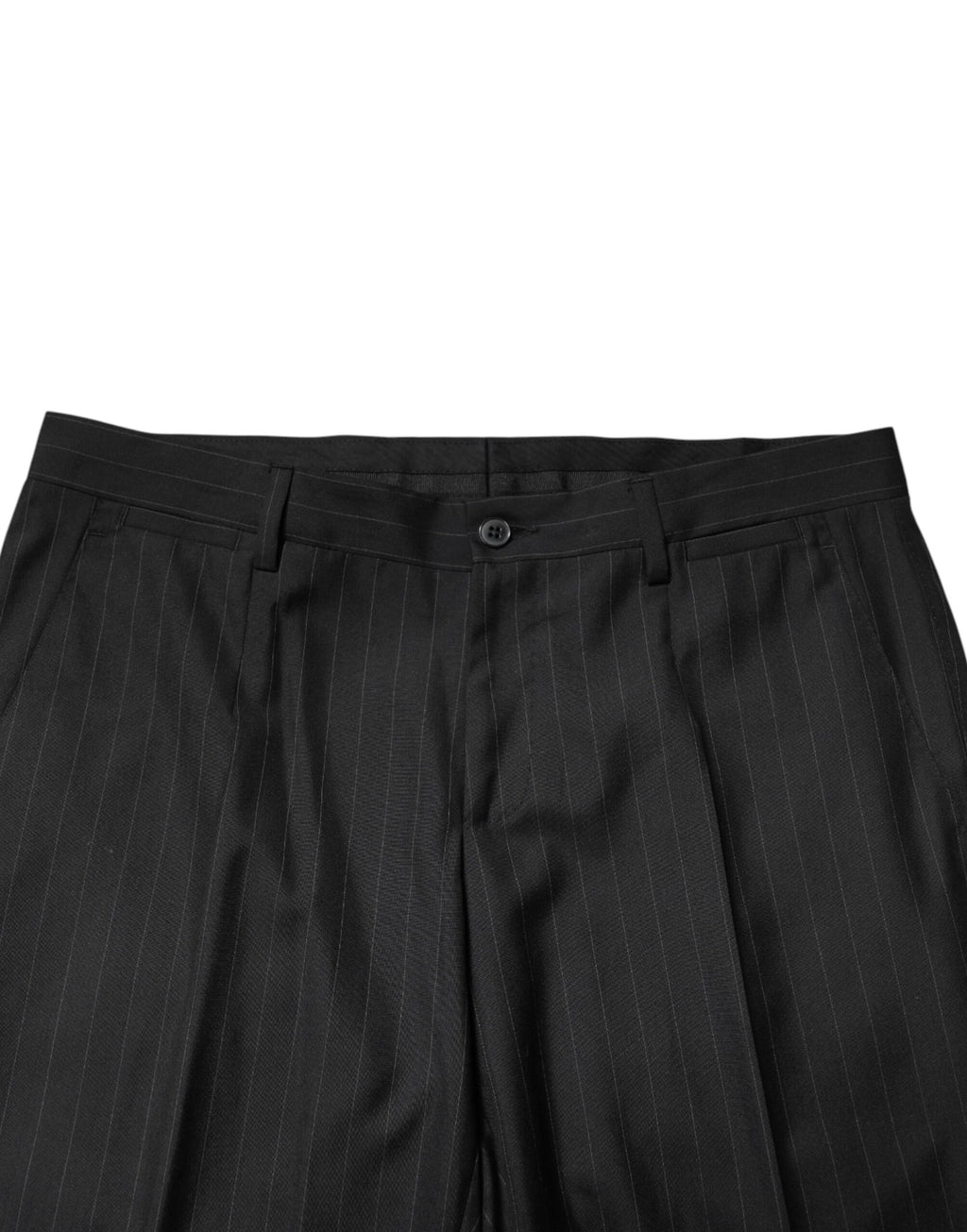 Pantalon homme Dolce & Gabbana en laine noire à rayures, pantalon élégant avec coupe classique et détails sophistiqués.