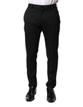 Pantalon homme Dolce & Gabbana en laine noire, taille mi-hauteur, style élégant et coupe ajustée.