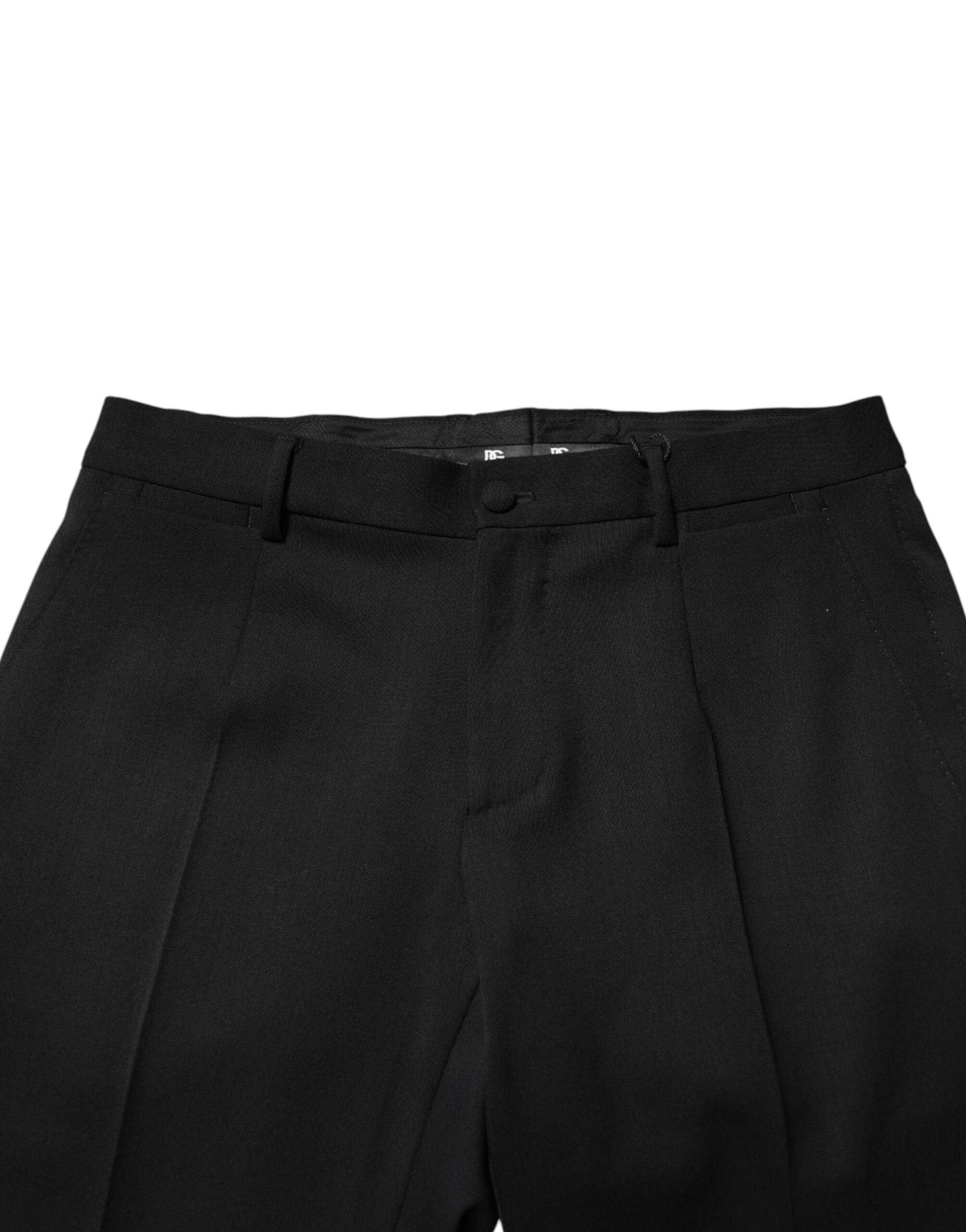 Pantalon homme Dolce & Gabbana en laine noire, taille mi-haute, style pantalon de costume élégant.