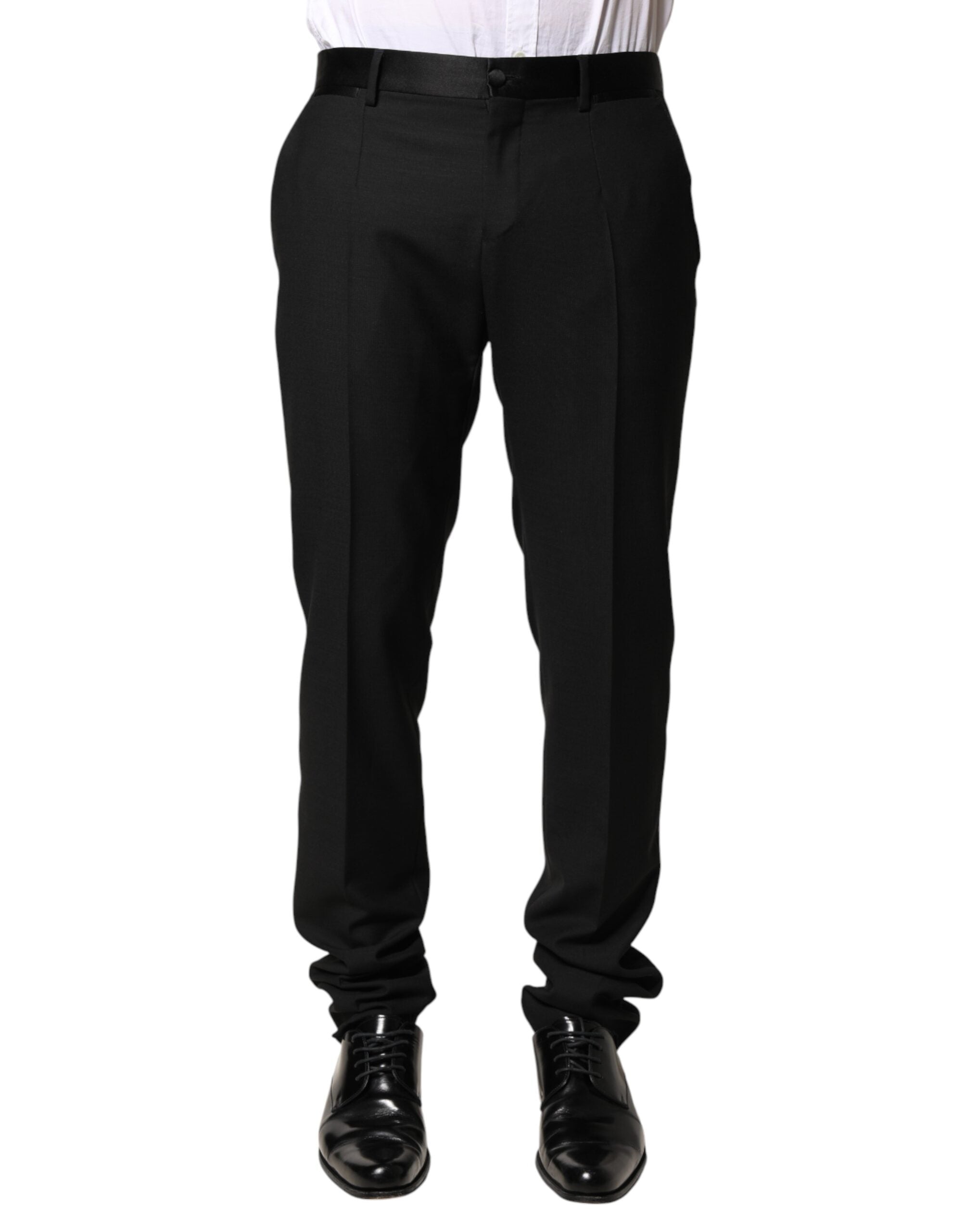 Pantalon homme Dolce & Gabbana en laine noire à taille mi-hauteur, style élégant et classique