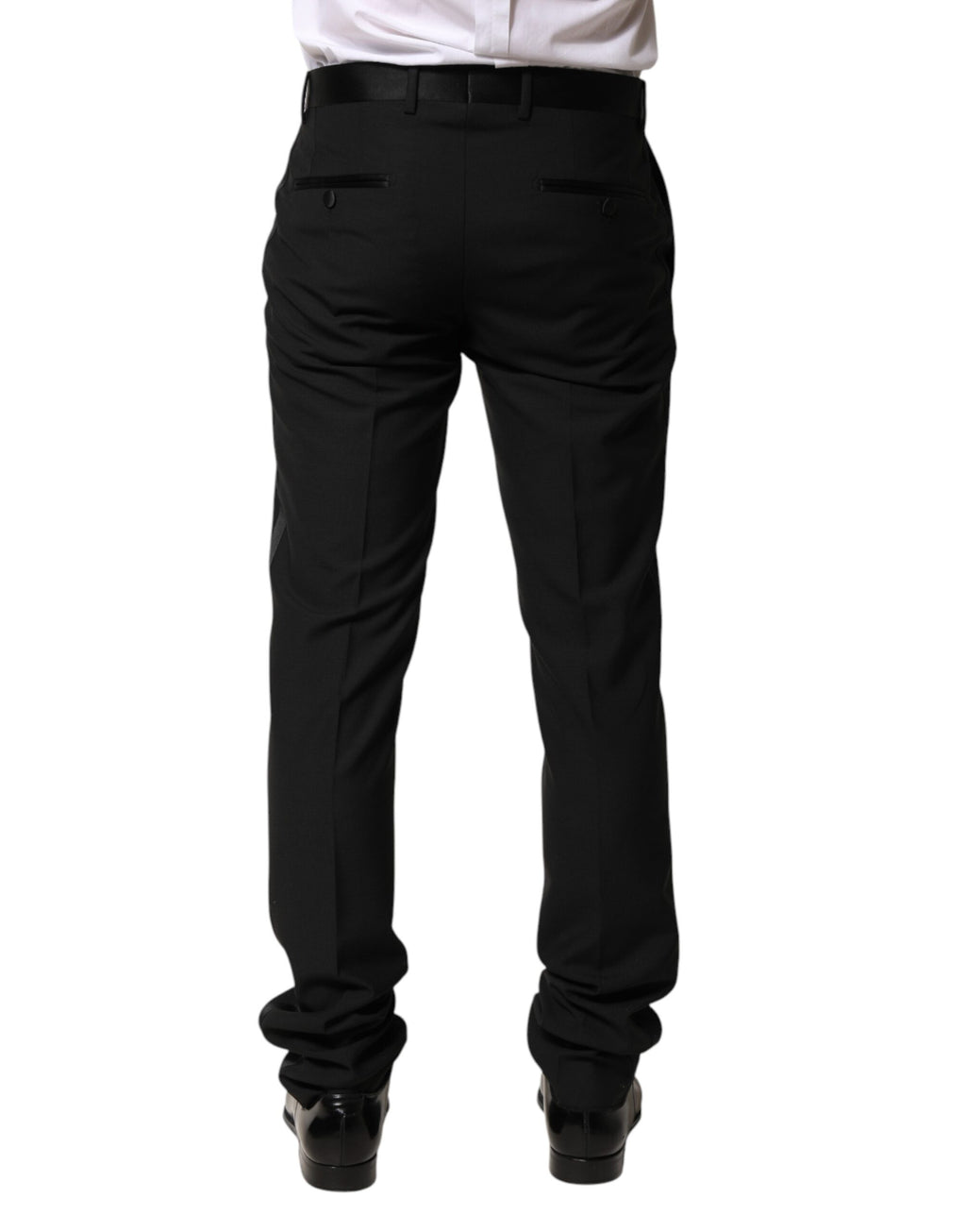 Pantalon homme noir en laine à taille moyenne Dolce & Gabbana, pantalon de costume élégant avec coupe classique.