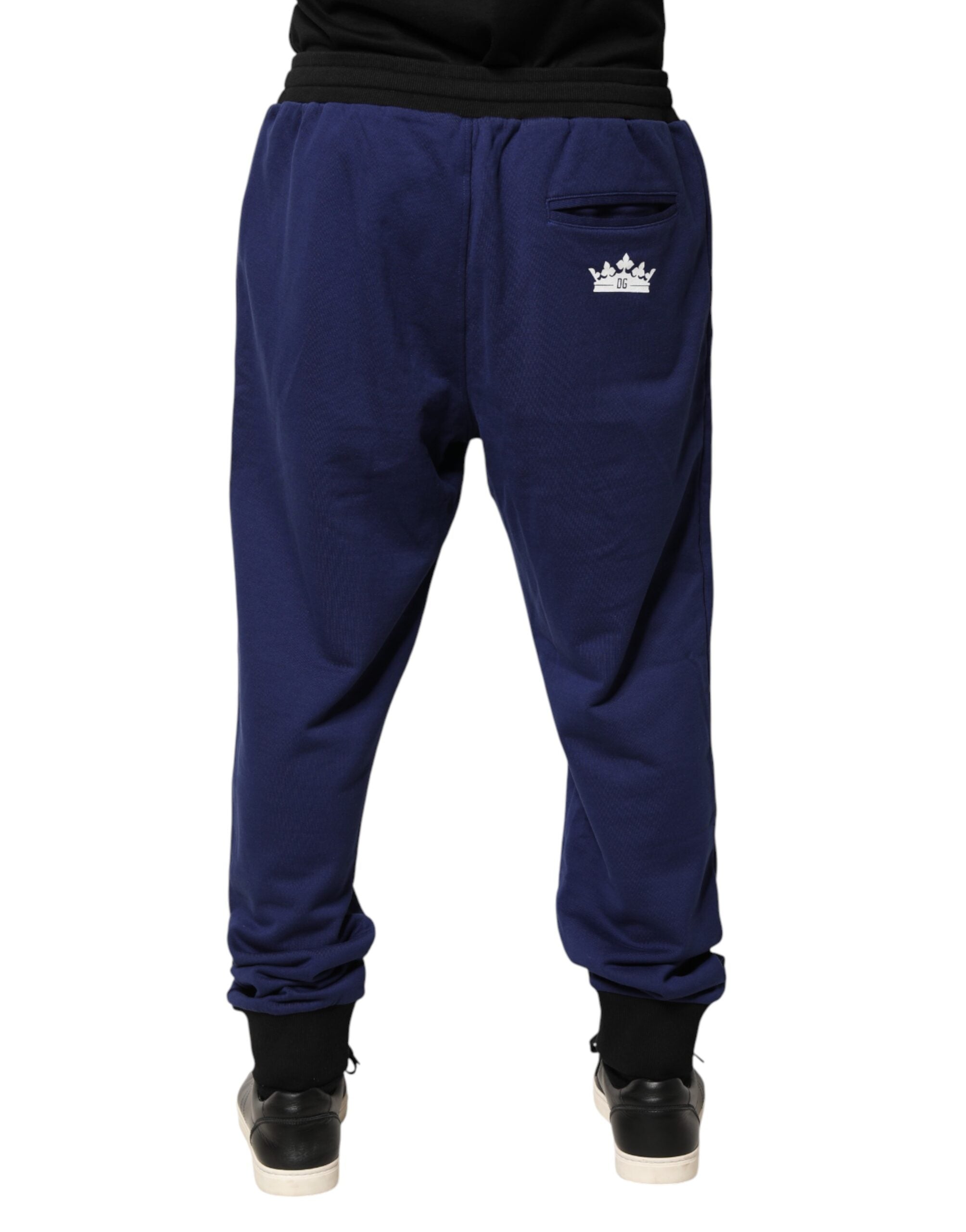 Pantalon jogger en coton bleu à taille moyenne de Dolce & Gabbana, style décontracté et moderne.