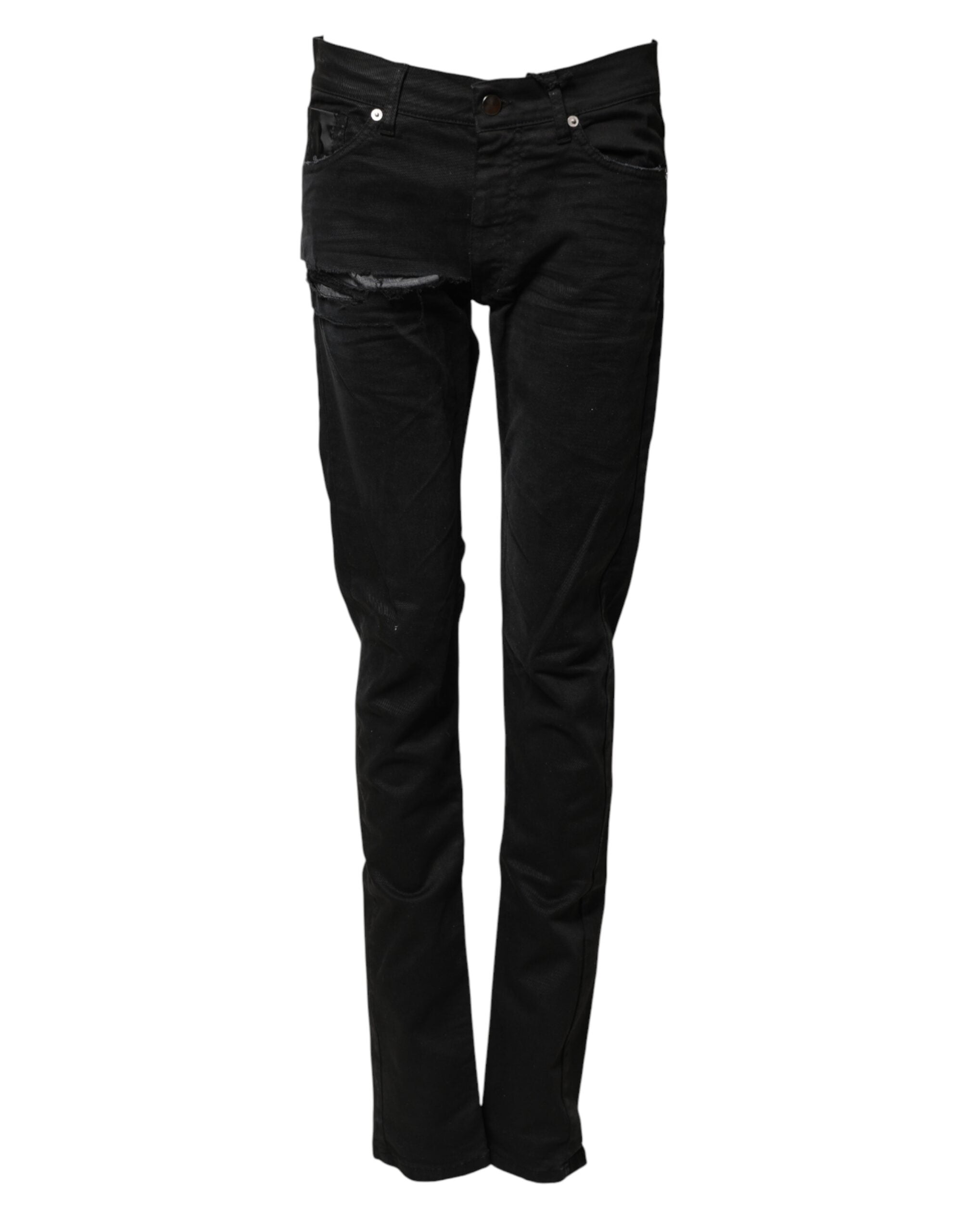 Pantalon en denim skinny noir déchiré pour homme de la marque Karl Lagerfeld, style slim et tendance.