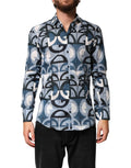 Chemise décontractée à manches longues Dolce & Gabbana Blue MARTINI avec logo visible, en tissu léger et élégant.