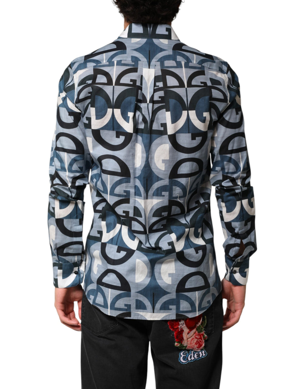 Chemise décontractée à manches longues Dolce & Gabbana Blue Martini avec logo, style casual et design élégant visible sur l'image.