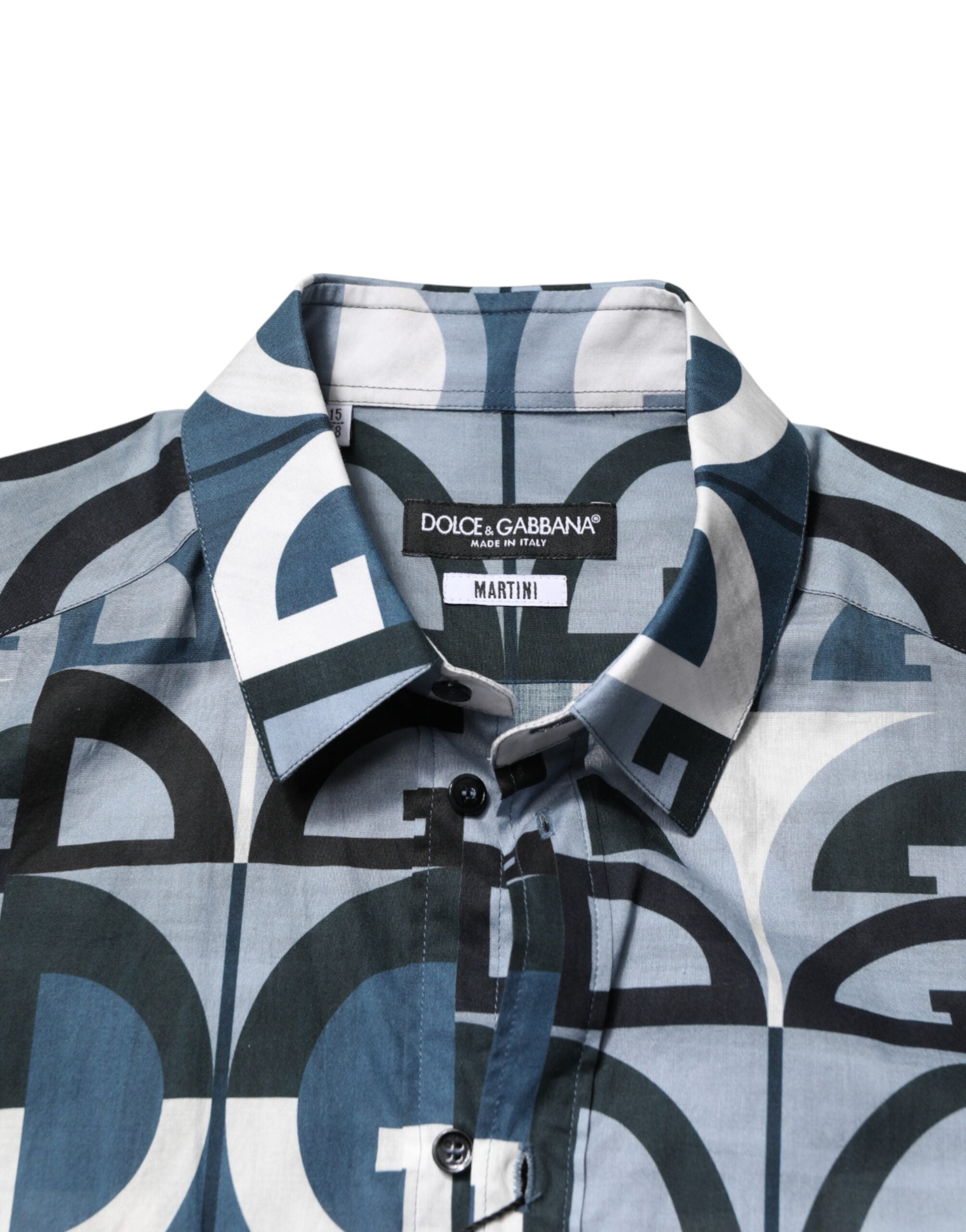 Chemise décontractée à manches longues Dolce & Gabbana Blue MARTINI avec logo, style casual et design élégant.