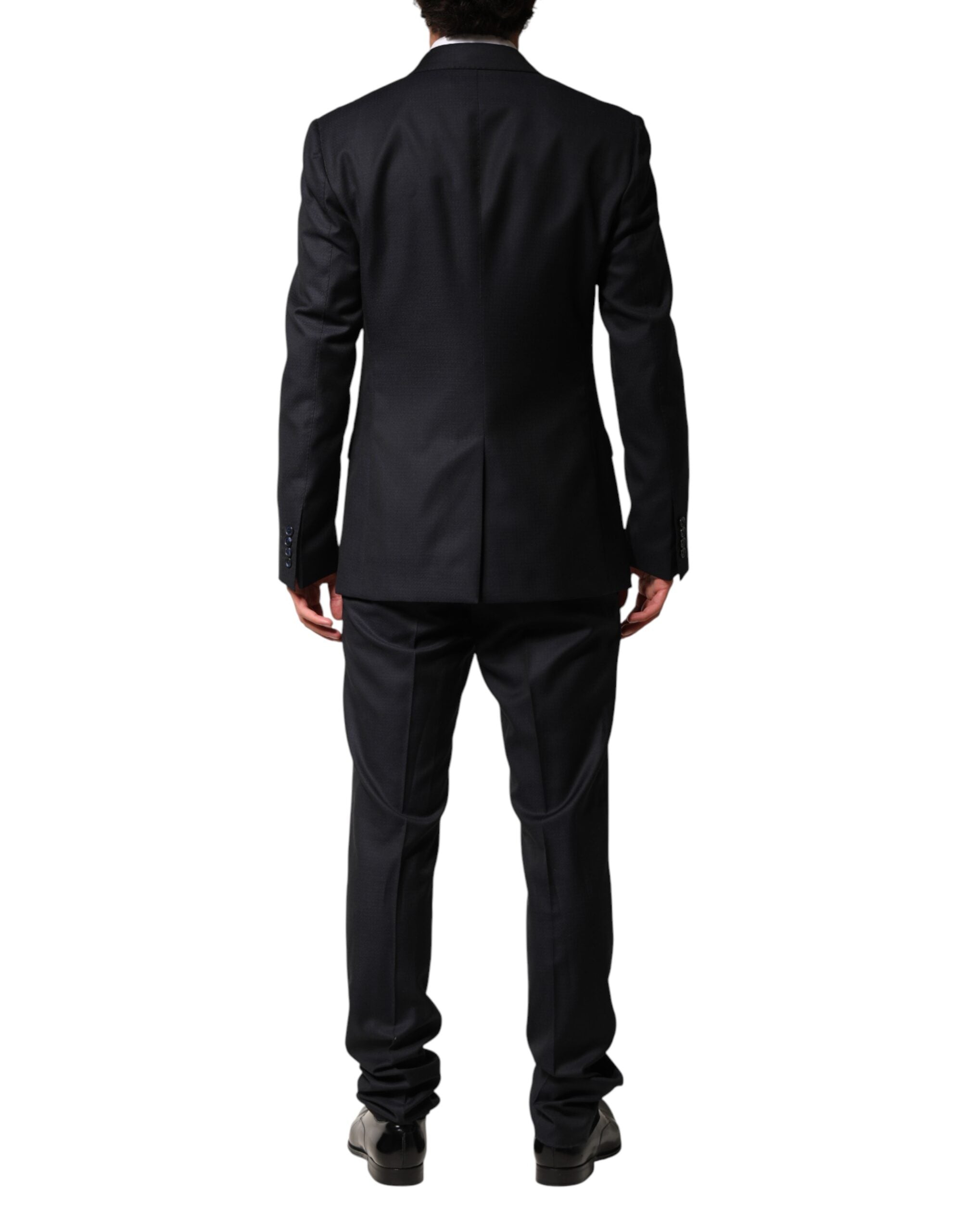 Costume pour hommes Dolce & Gabbana en laine noire, à double boutonnage, veste et pantalon élégants.