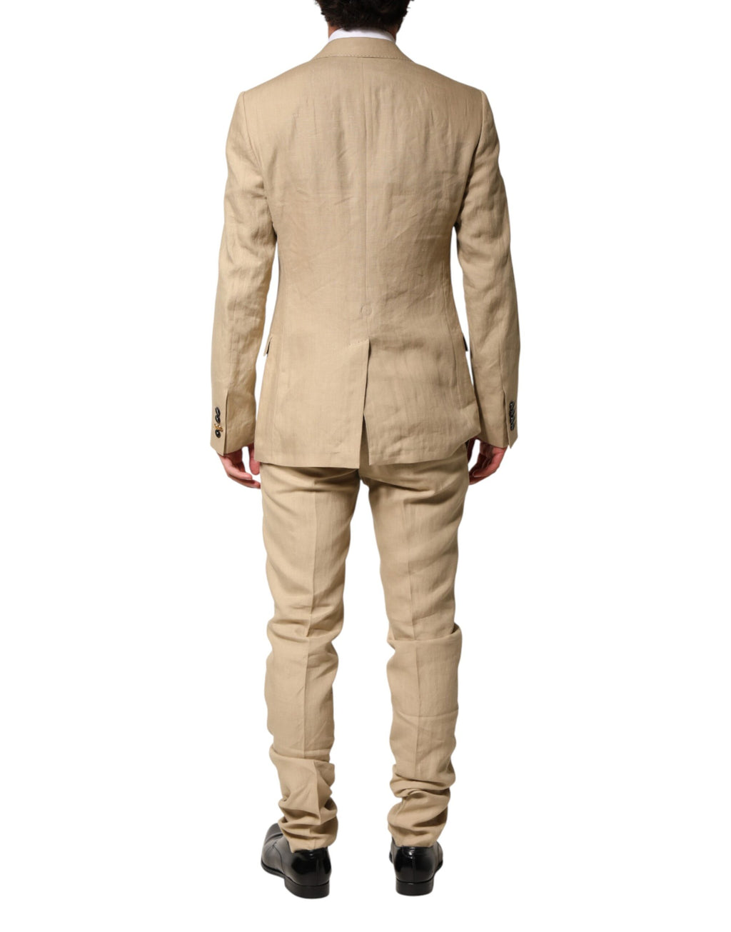 Costume homme beige en lin Dolce & Gabbana, costume deux pièces à boutonnière simple, élégant et léger, parfait pour l'été.