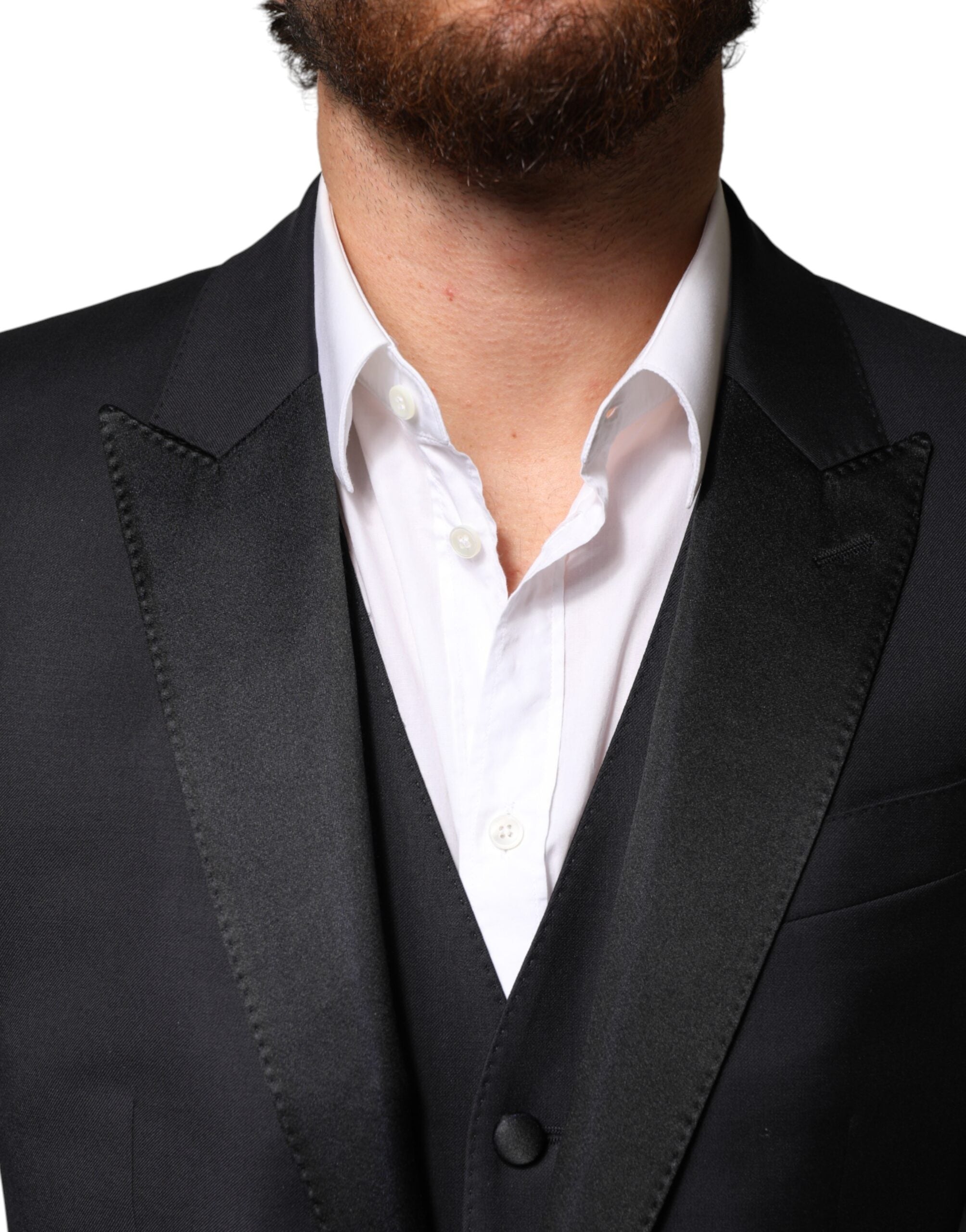 Costume homme en laine bleue Dolce & Gabbana, costume trois pièces à simple boutonnage avec veste, pantalon et gilet.