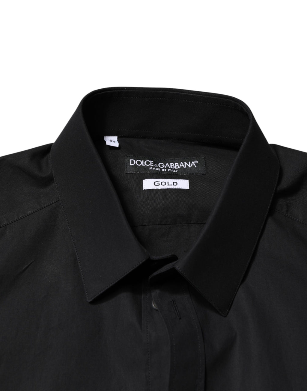 Chemise formelle noire en coton Dolce & Gabbana avec détails dorés pour homme, vue de face.