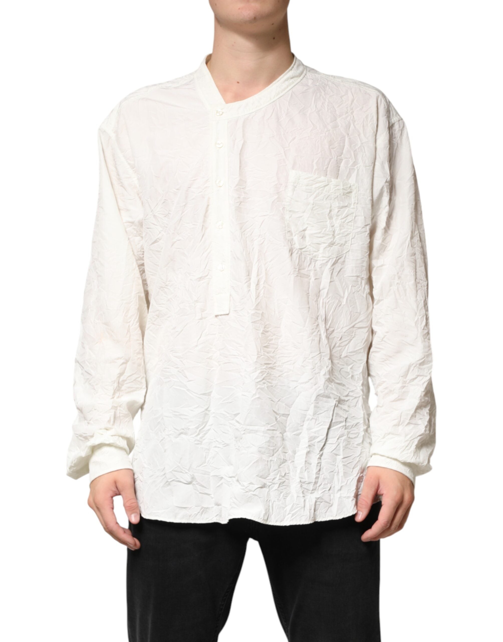 Chemise blanche en coton pour homme de Dolce & Gabbana avec manches longues, vue de face.