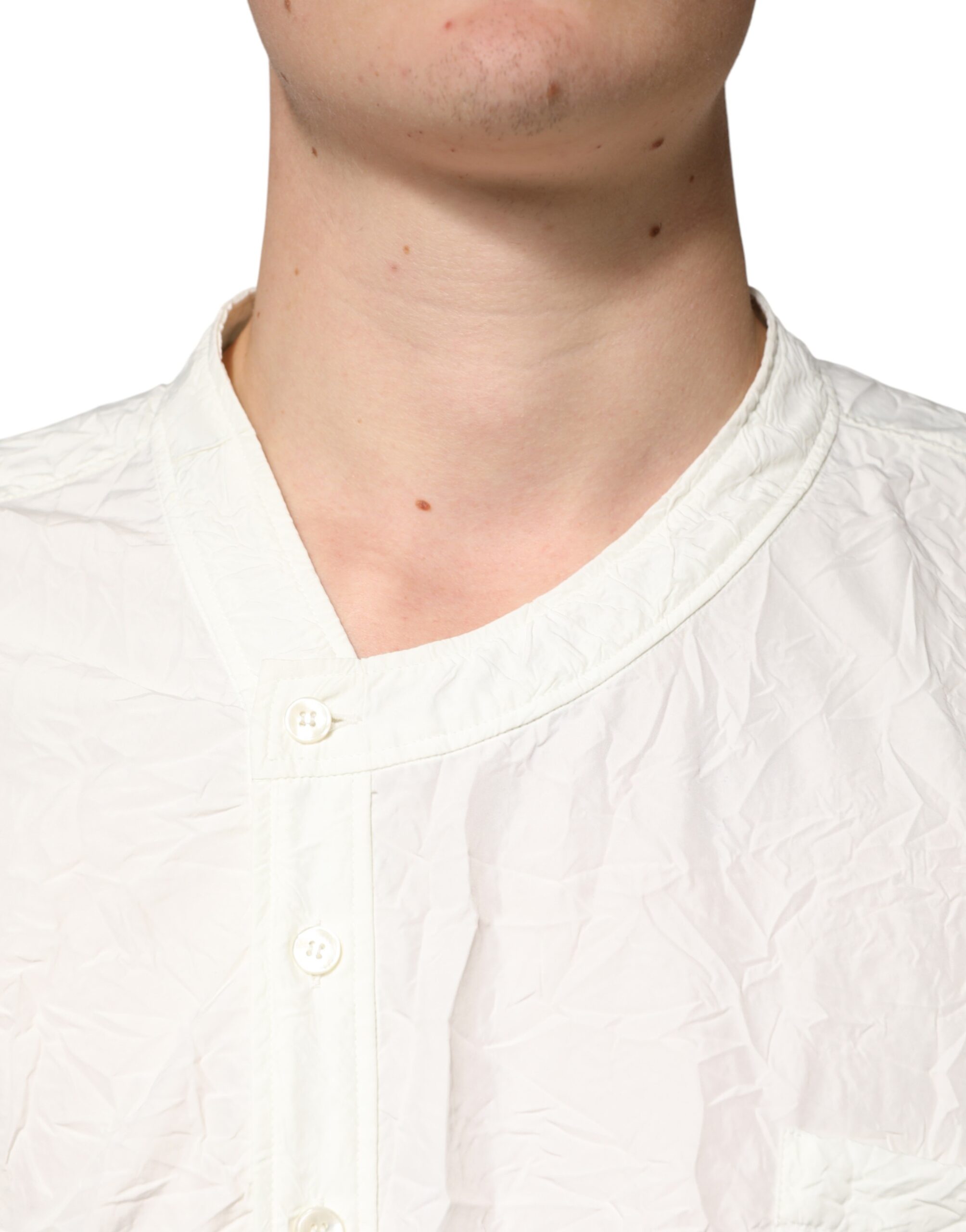 Chemise homme en coton blanc Dolce & Gabbana à manches longues, style élégant et classique.
