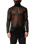 Haut à manches longues en tulle noir Dolce & Gabbana, col roulé transparent et ajusté, élégant et sophistiqué.