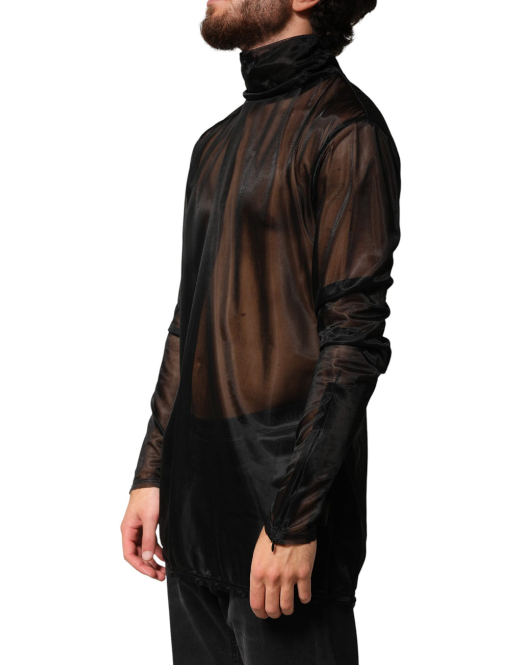 T-shirt à manches longues en dentelle noire de Dolce & Gabbana avec col roulé transparent et élégant.