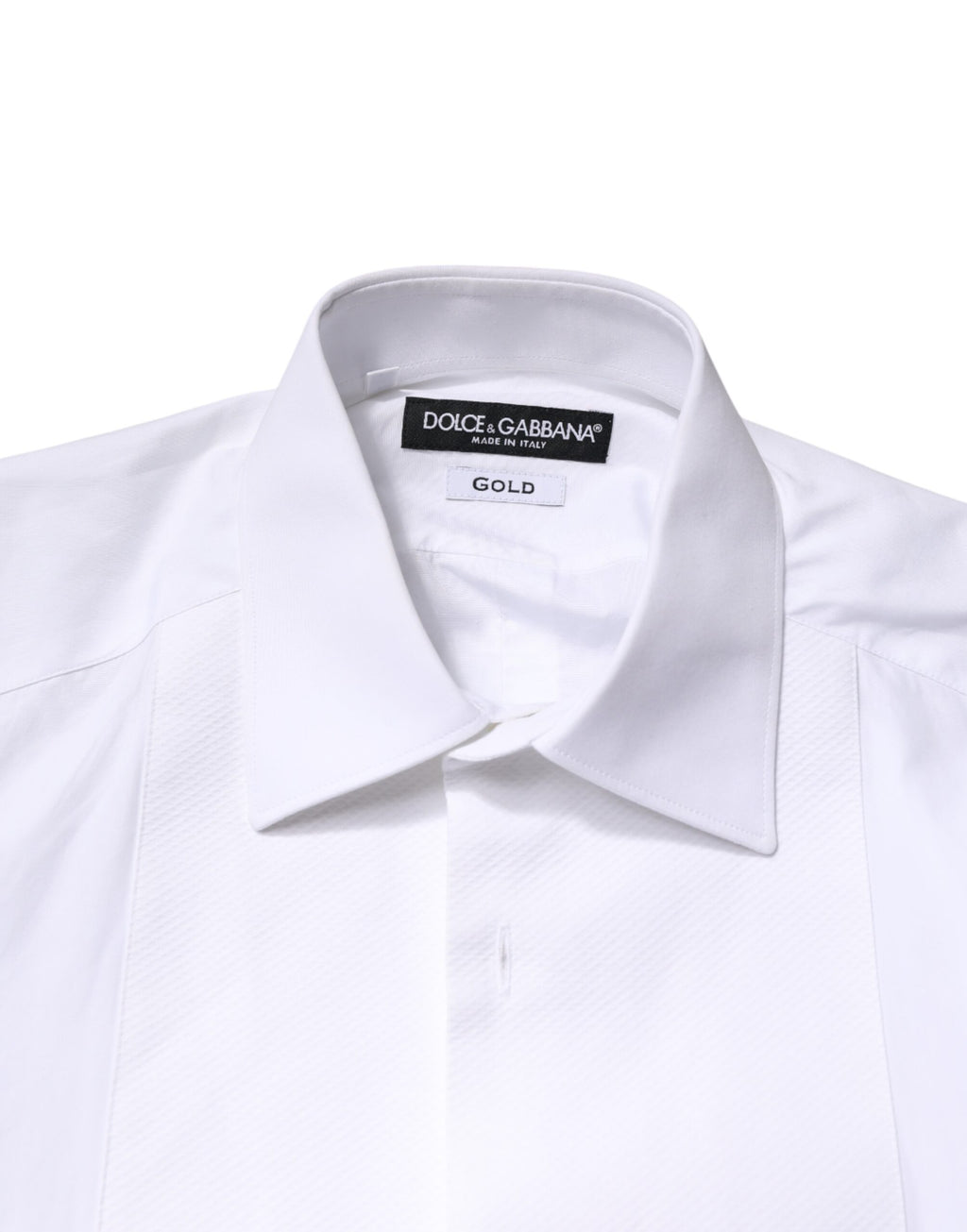 Chemise formelle blanche Dolce & Gabbana en coton avec col orné d'une bavette élégante et sophistiquée.