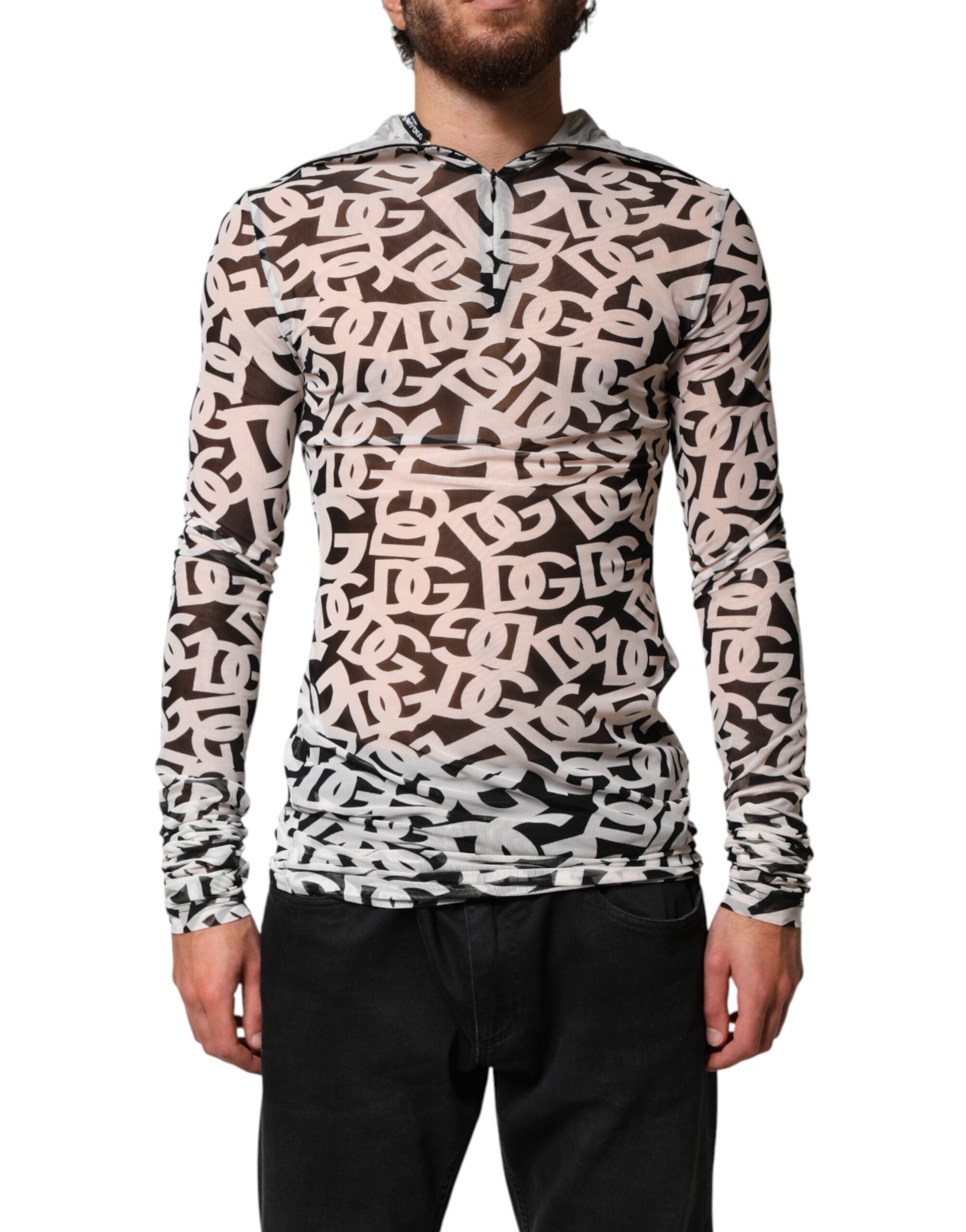 Pull à manches longues Dolce & Gabbana blanc avec logo DG visible, col roulé élégant et ajusté.