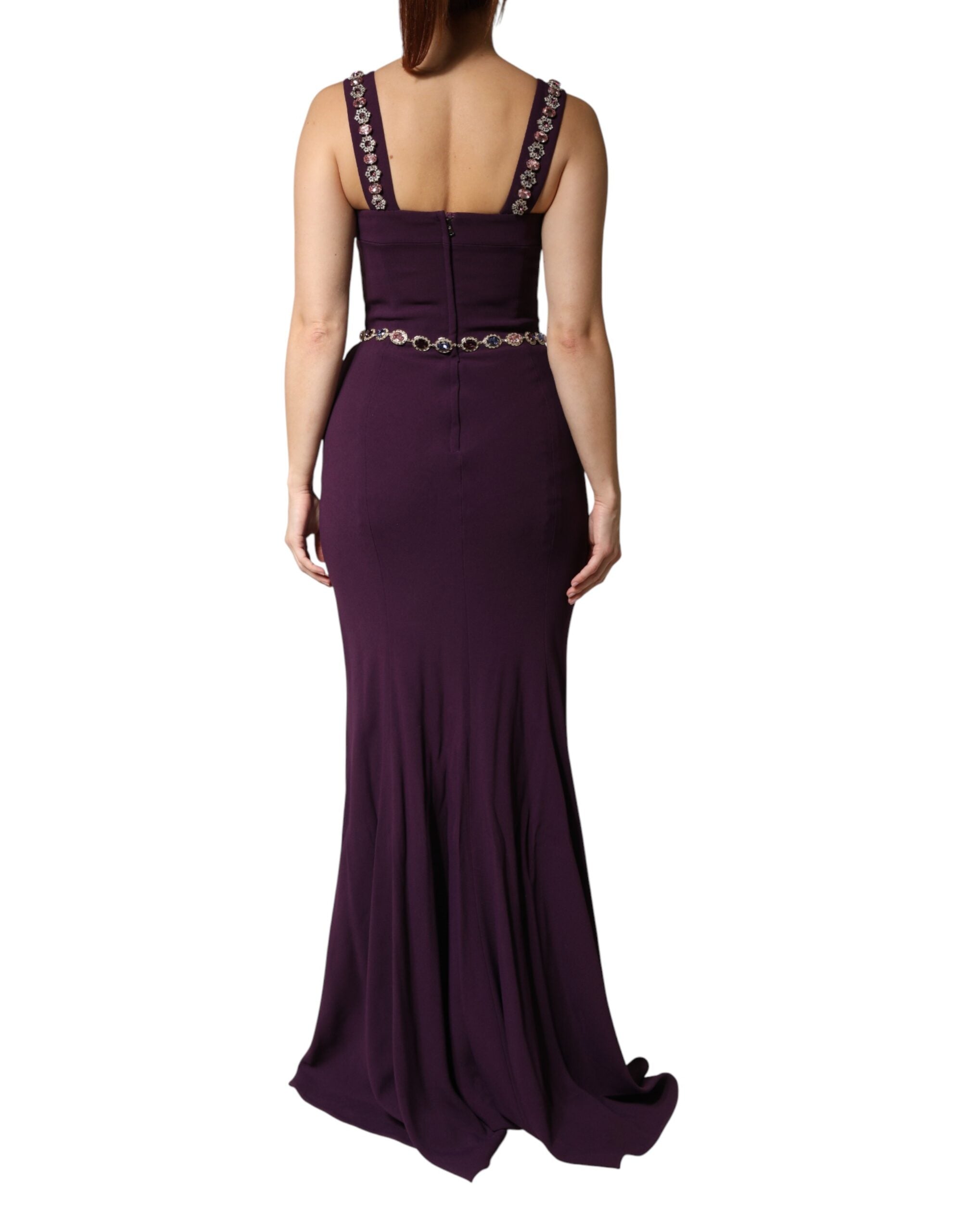 Robe sirène Dolce & Gabbana Violet ornée de broderies et embellissements, longue robe de soirée élégante et sophistiquée.