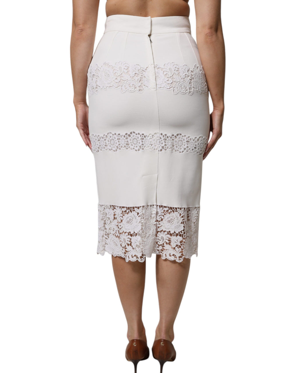 jupe droite en dentelle florale blanche Dolce & Gabbana à taille haute, coupe pencil élégante et sophistiquée