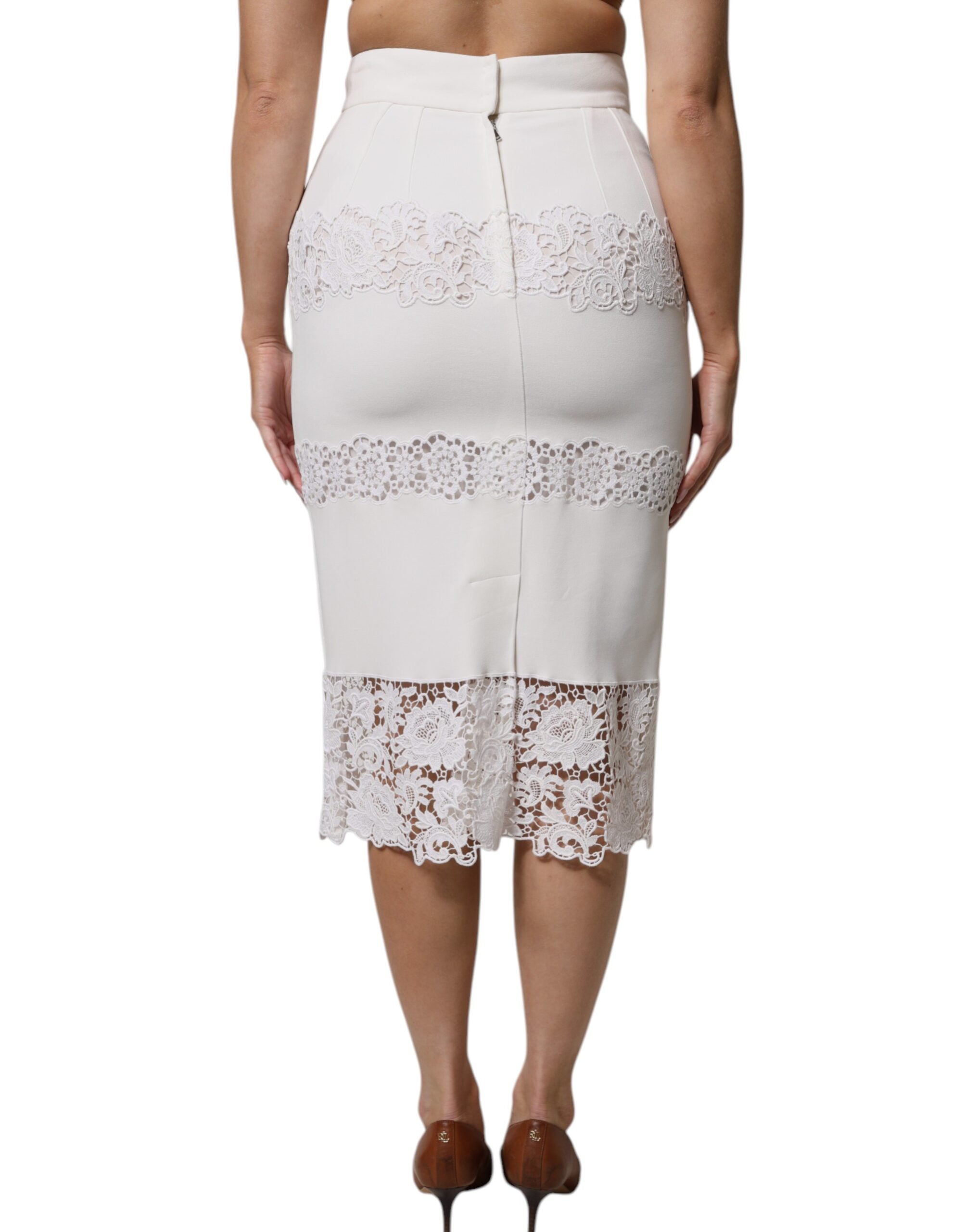 jupe droite en dentelle florale blanche Dolce & Gabbana à taille haute, coupe pencil élégante et sophistiquée