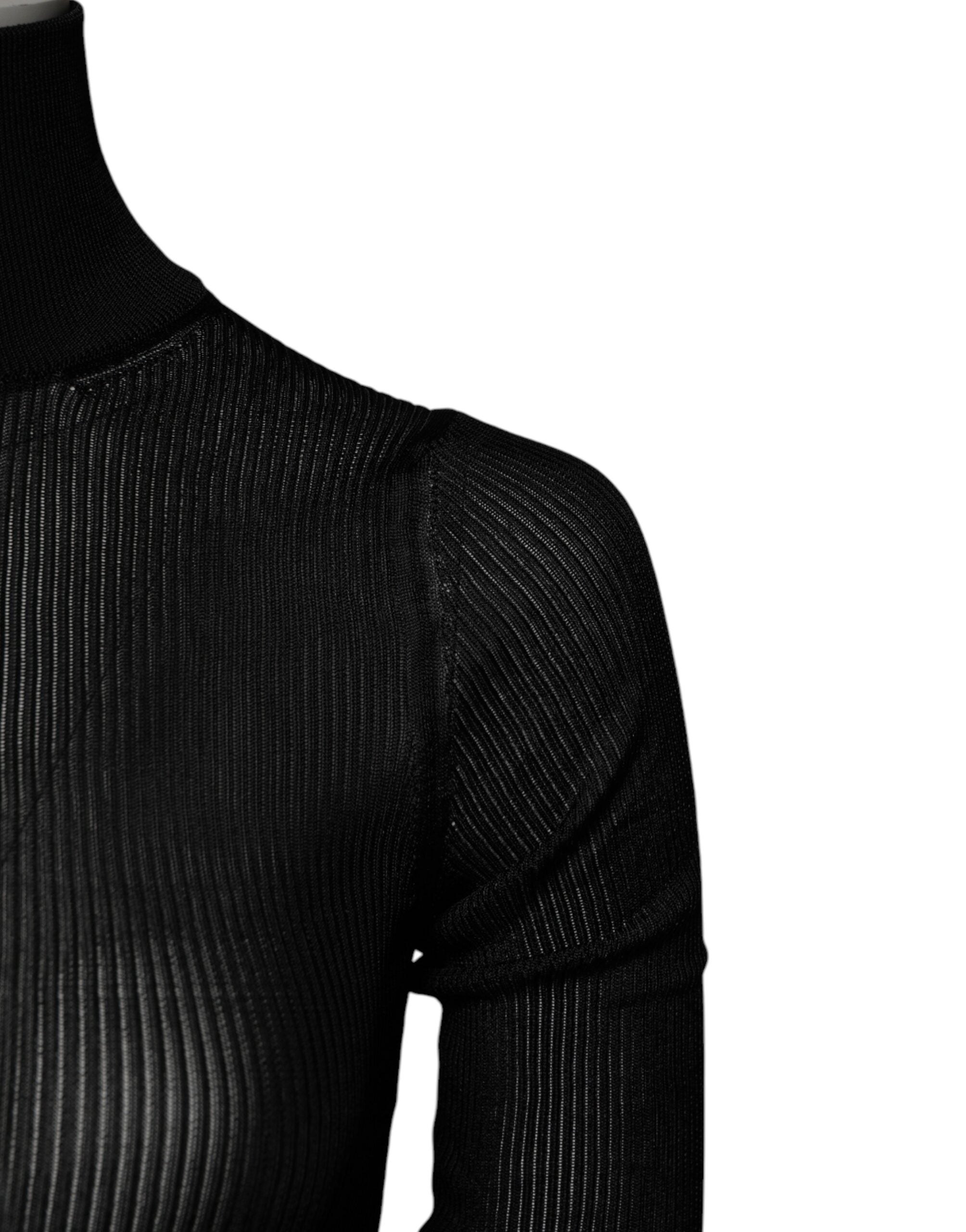 Pull à col roulé noir en viscose de Dolce & Gabbana, haut élégant avec coupe ajustée et détails modernes.