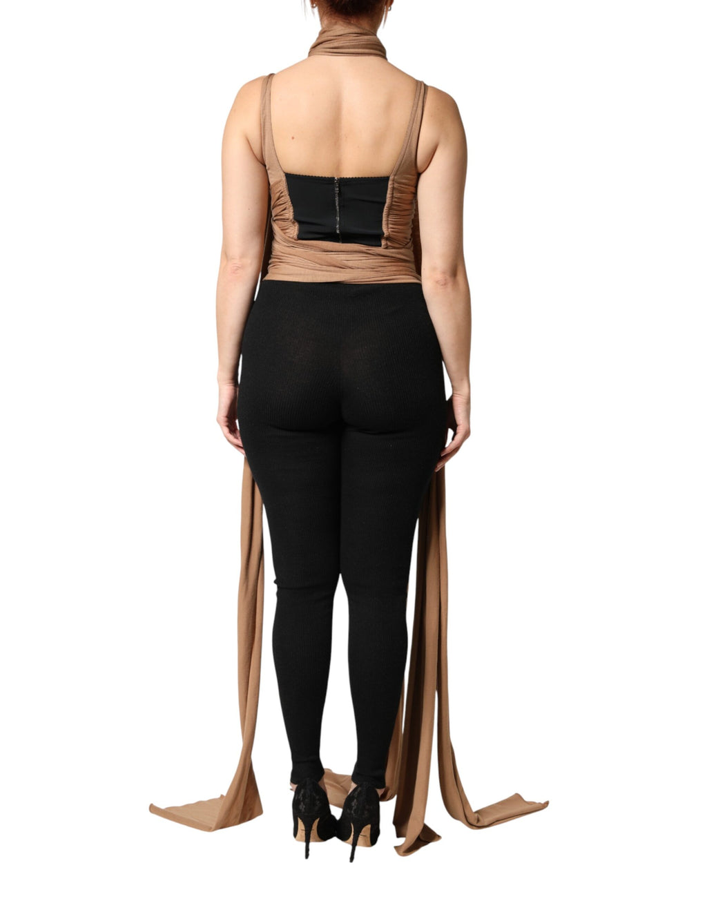 Top sans manches en laine vierge marron de Dolce & Gabbana, style écharpe sans manches, parfait pour un look élégant.
