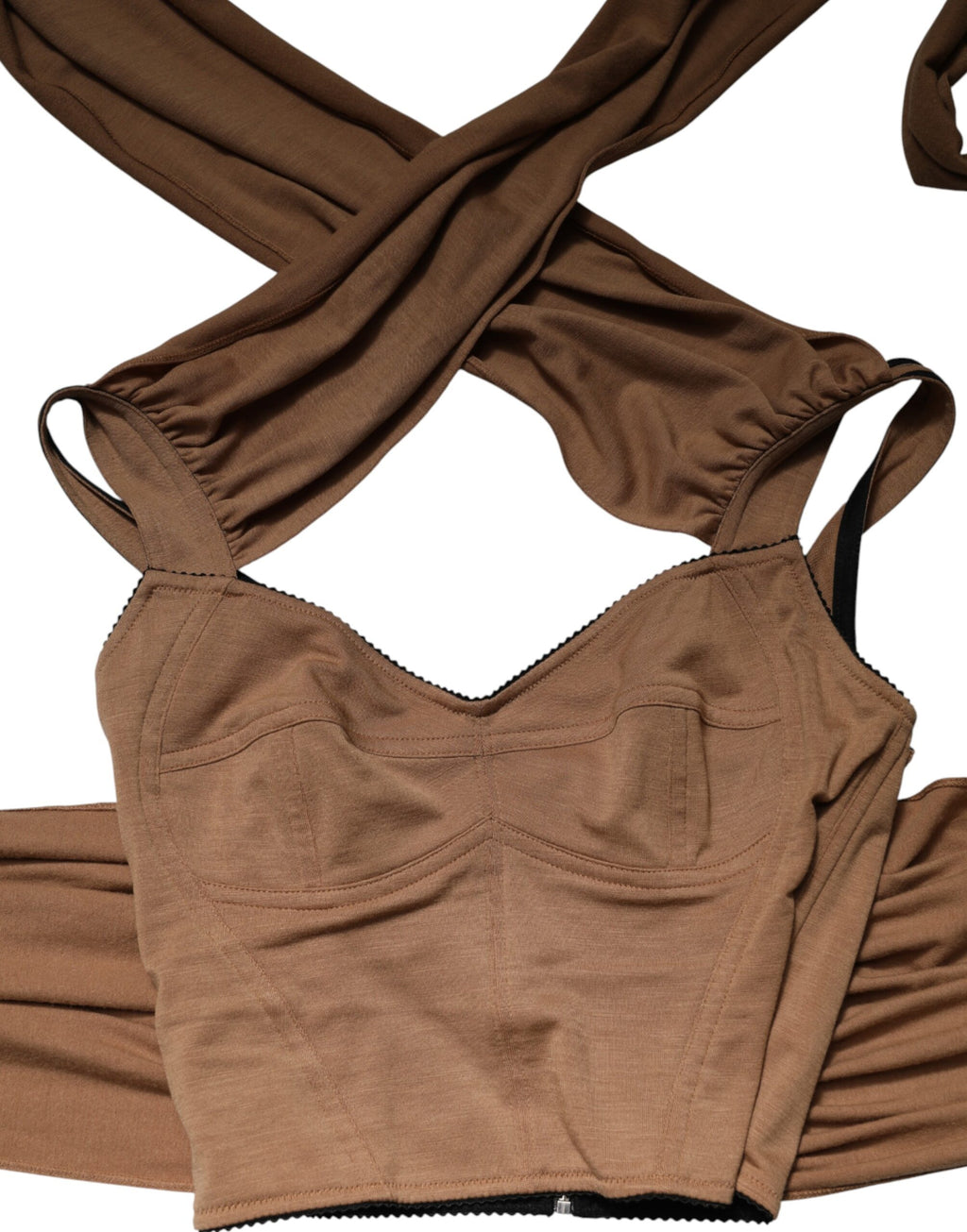 Débardeur sans manches Dolce & Gabbana en laine vierge marron, style écharpe, visible avec coupe ajustée et texture douce.
