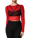 Brassière crop top en nylon rouge et noir de Dolce & Gabbana, style bralette, avec détails élégants et design ajusté.