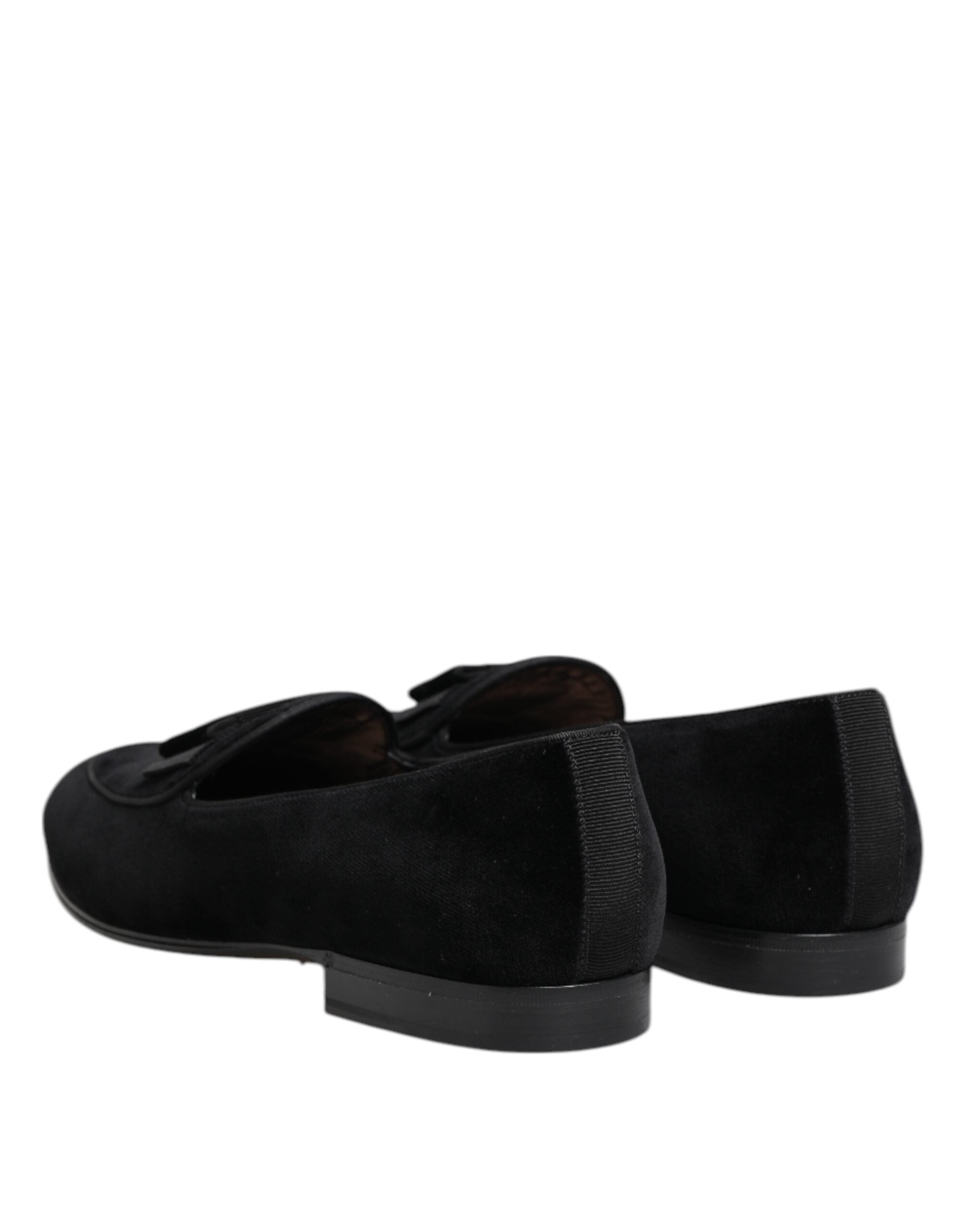 Chaussures homme Dolce & Gabbana en velours noir, mocassins slip-on formels élégants et sophistiqués.