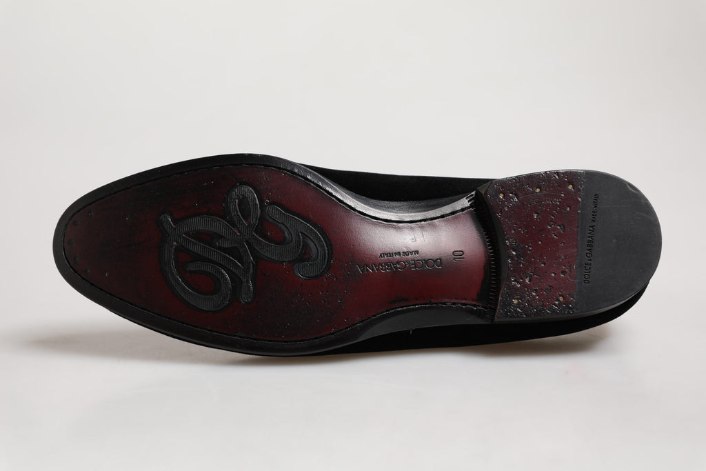 Chaussures homme Dolce & Gabbana, mocassins en velours noir, slip-on formels et élégants pour homme.